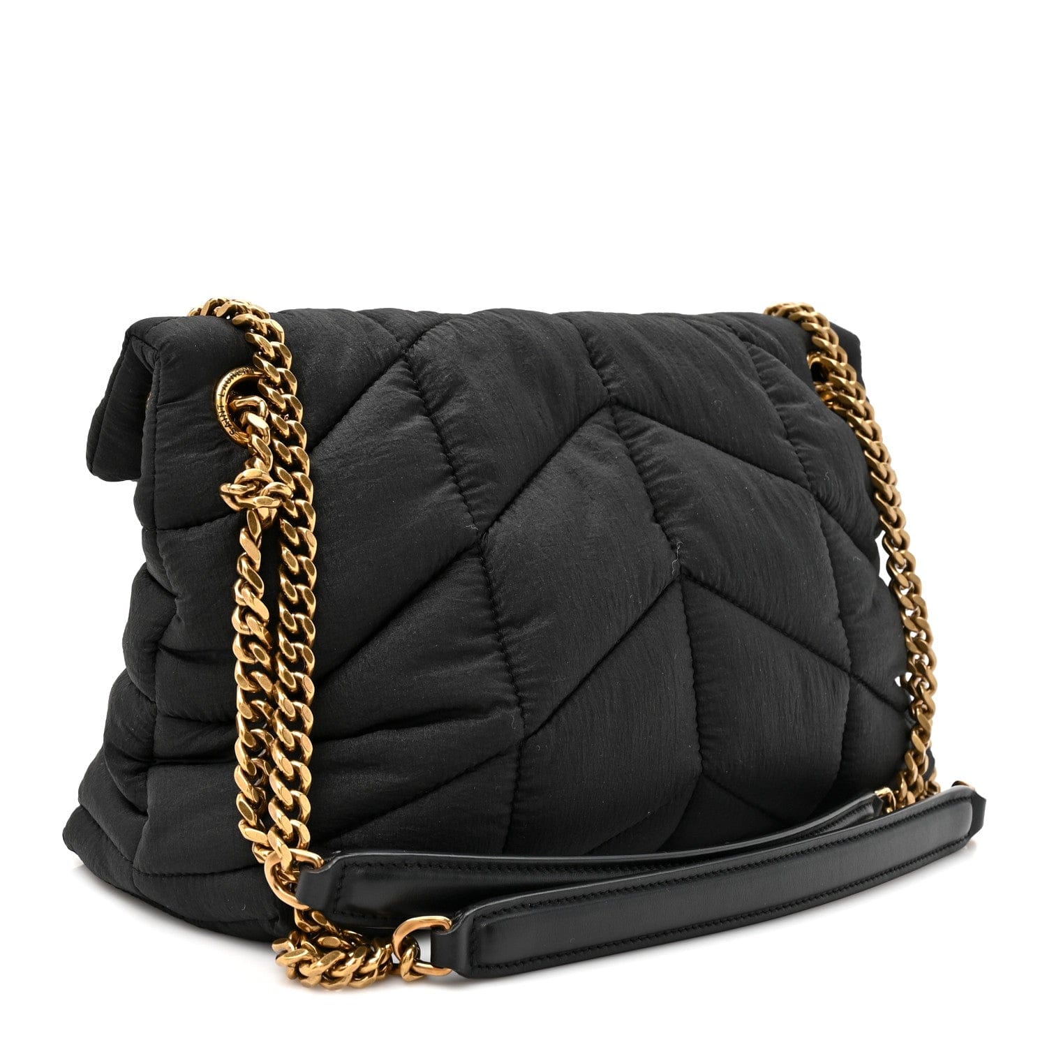 Saint Laurent Nylon Quilted Small Loulou Puffer Monogram Chain Satchel Black