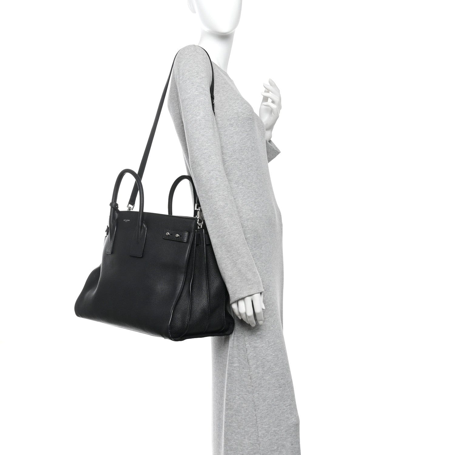 Saint Laurent Grained Calfskin Large Souple Sac De Jour Black