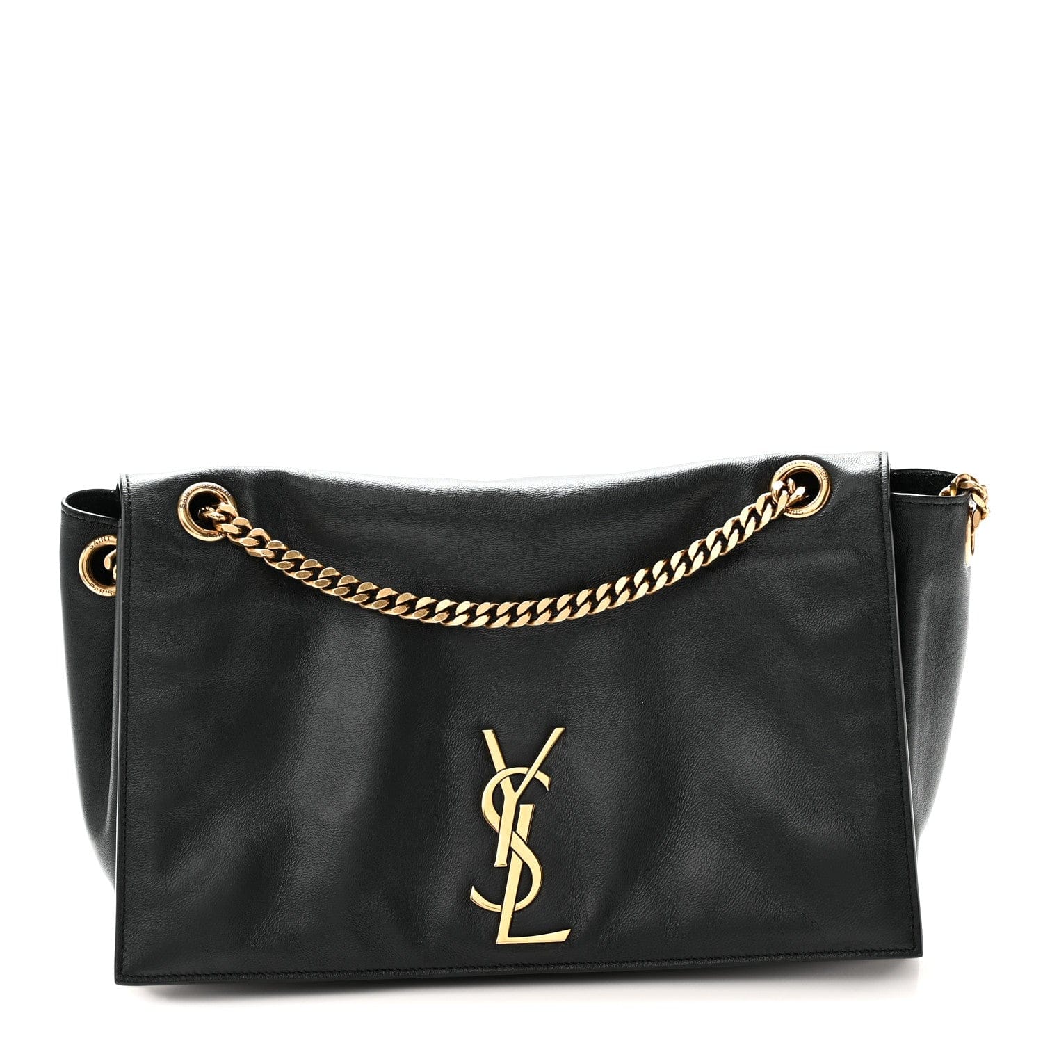 Saint Laurent Smooth Calfskin Suede Medium Reversible Monogram Kate Satchel Black