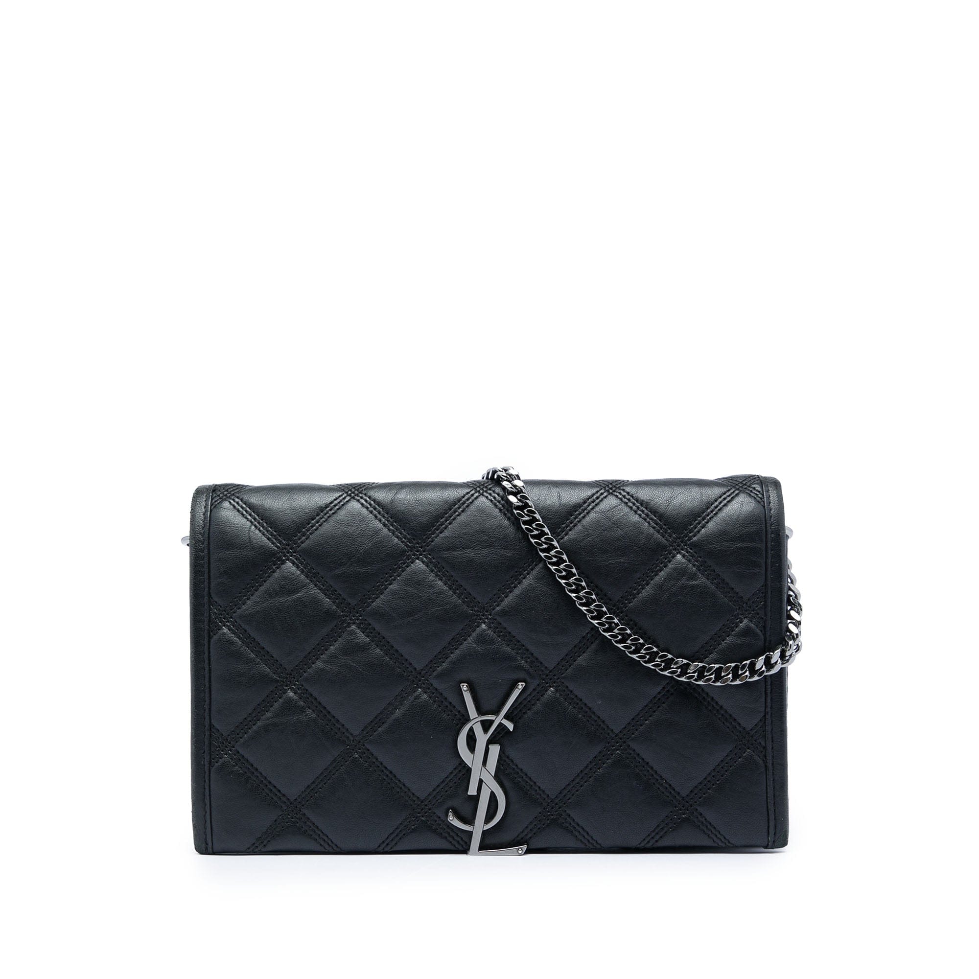 Saint Laurent Quilted Diamond Lambskin Becky Wallet on Chain