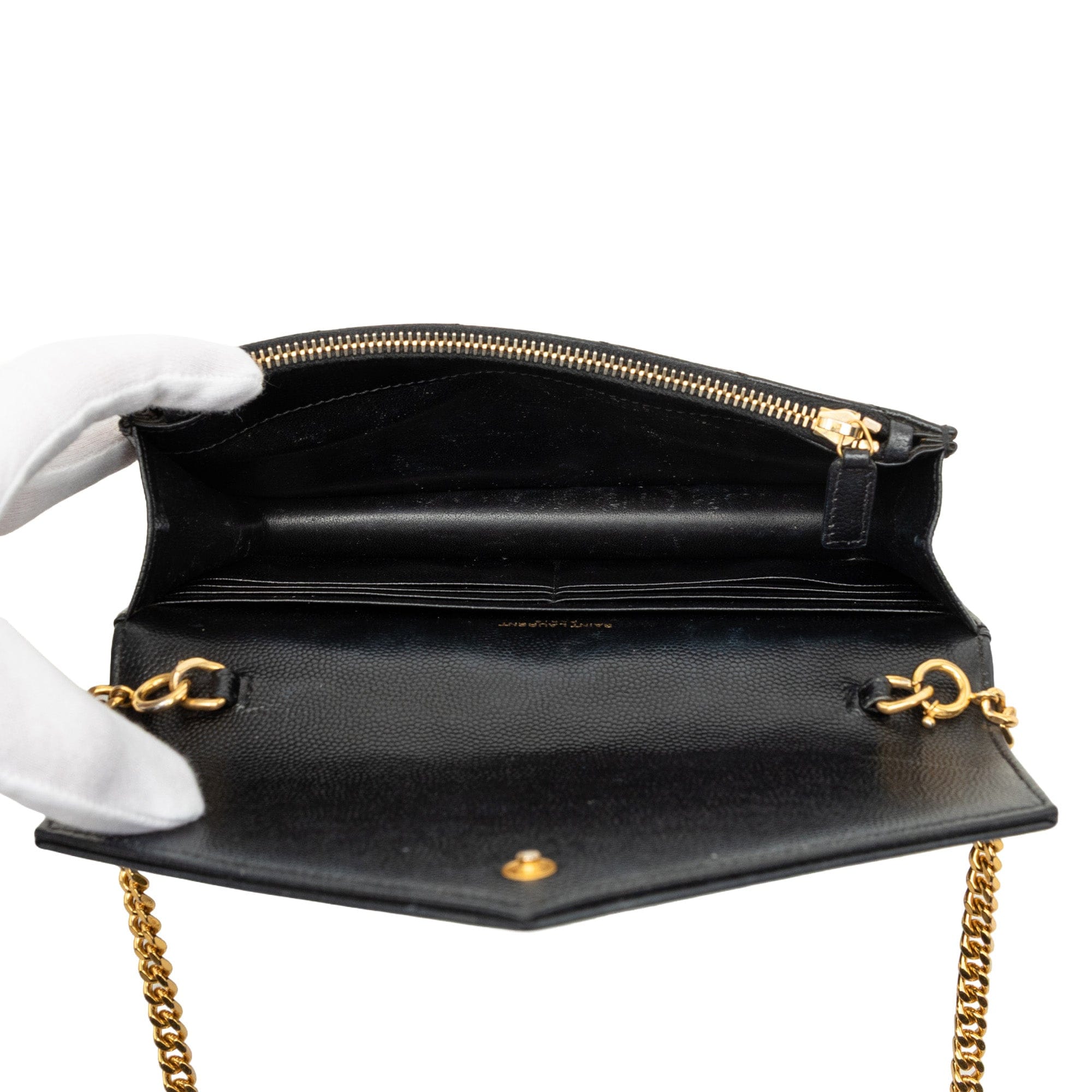 Saint Laurent Grain De Poudre Cassandre Envelope Chain Wallet