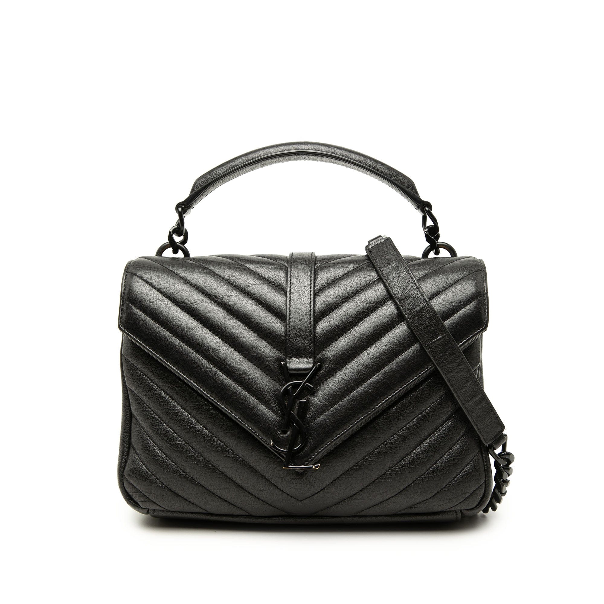 Saint Laurent Medium Chevron Sheepskin Monogram Monochrome College Bag