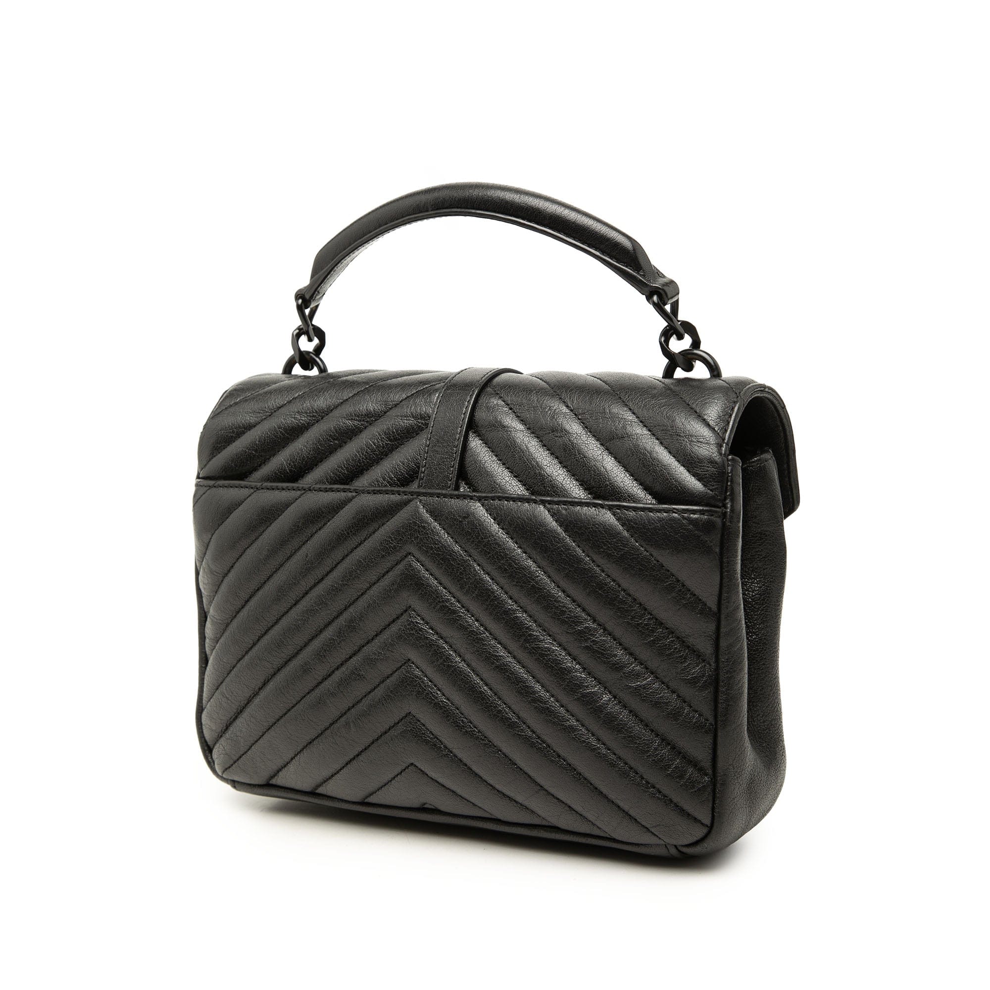 Saint Laurent Medium Chevron Sheepskin Monogram Monochrome College Bag