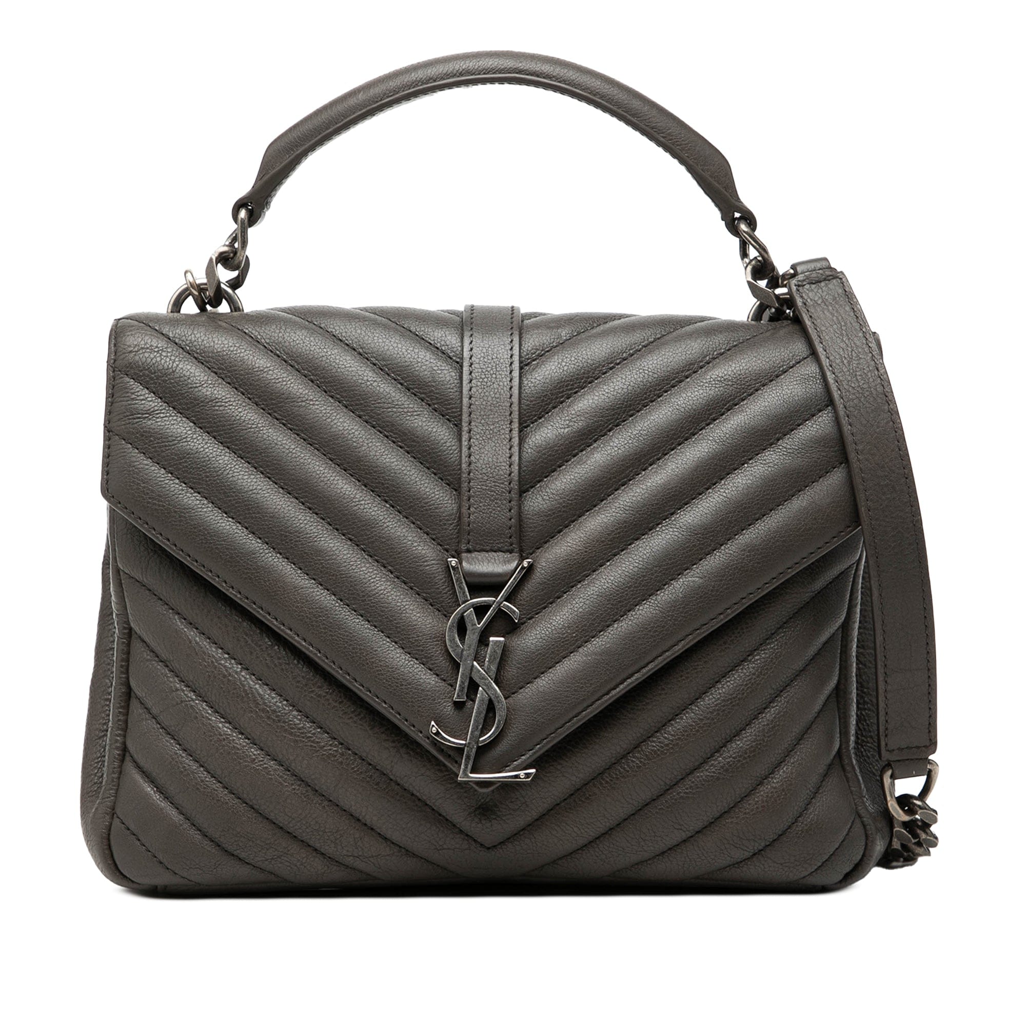 Saint Laurent Medium Chevron Sheepskin Monogram College Satchel