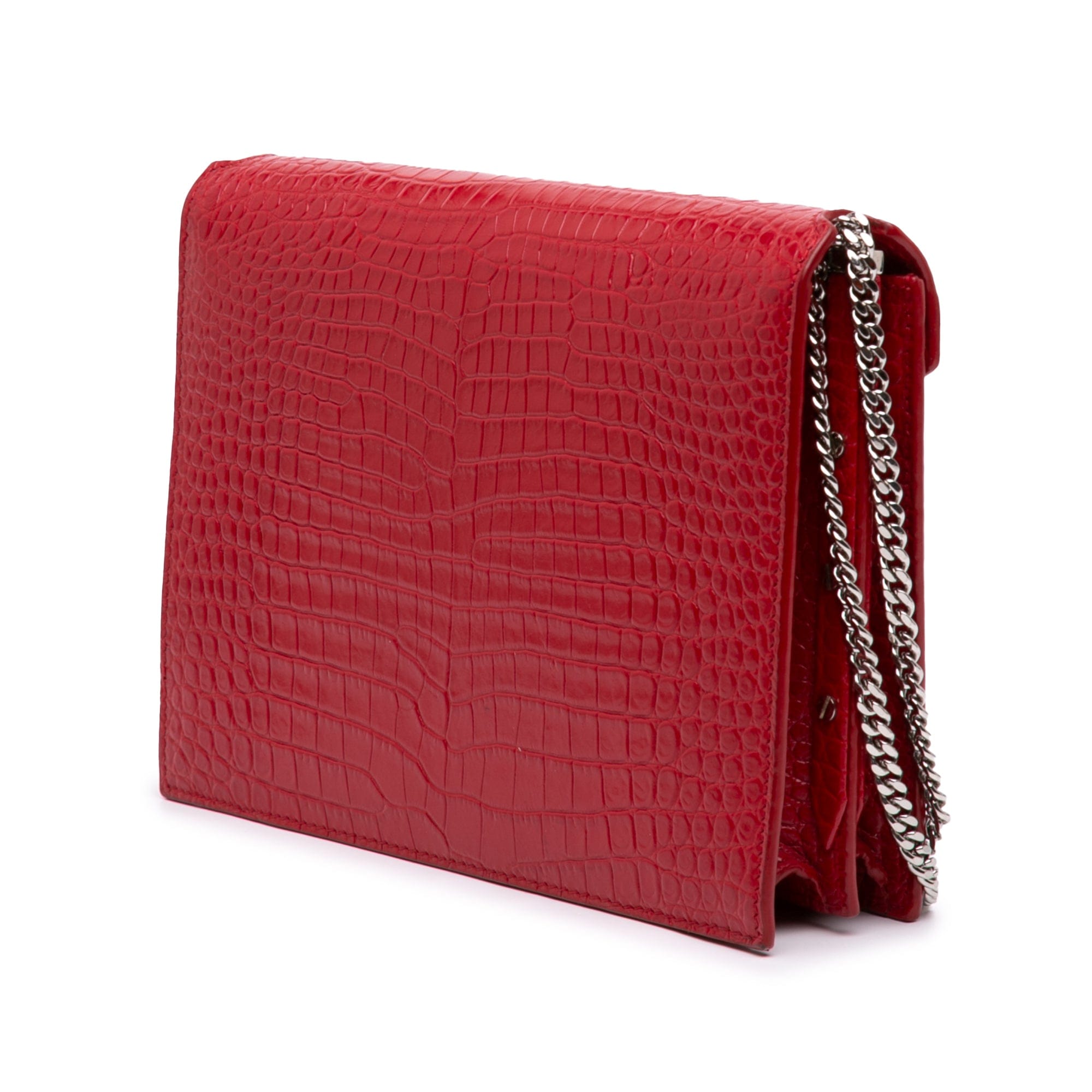 Saint Laurent Croc Embossed Leather Monogram Cassandra Clasp Bag
