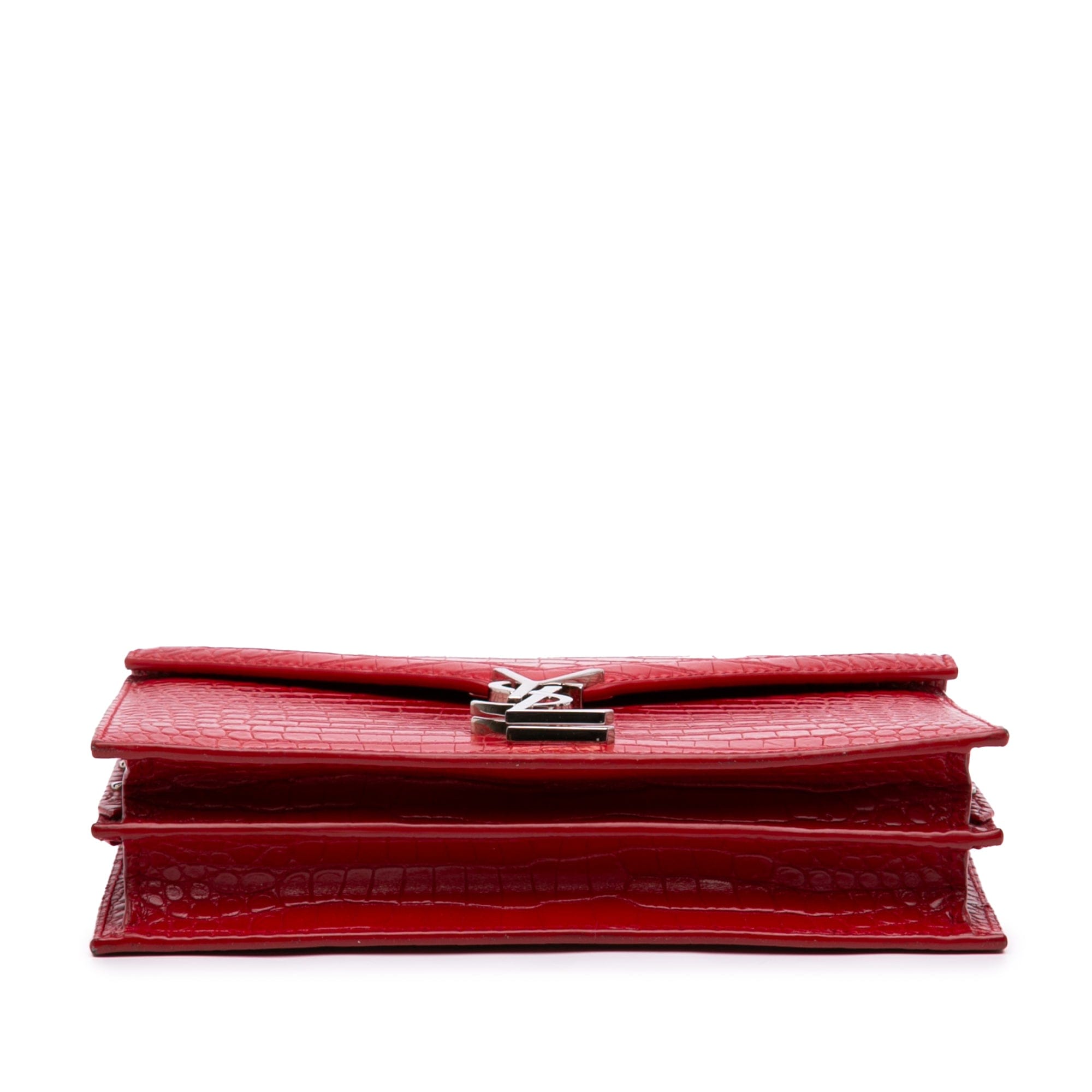 Saint Laurent Croc Embossed Leather Monogram Cassandra Clasp Bag