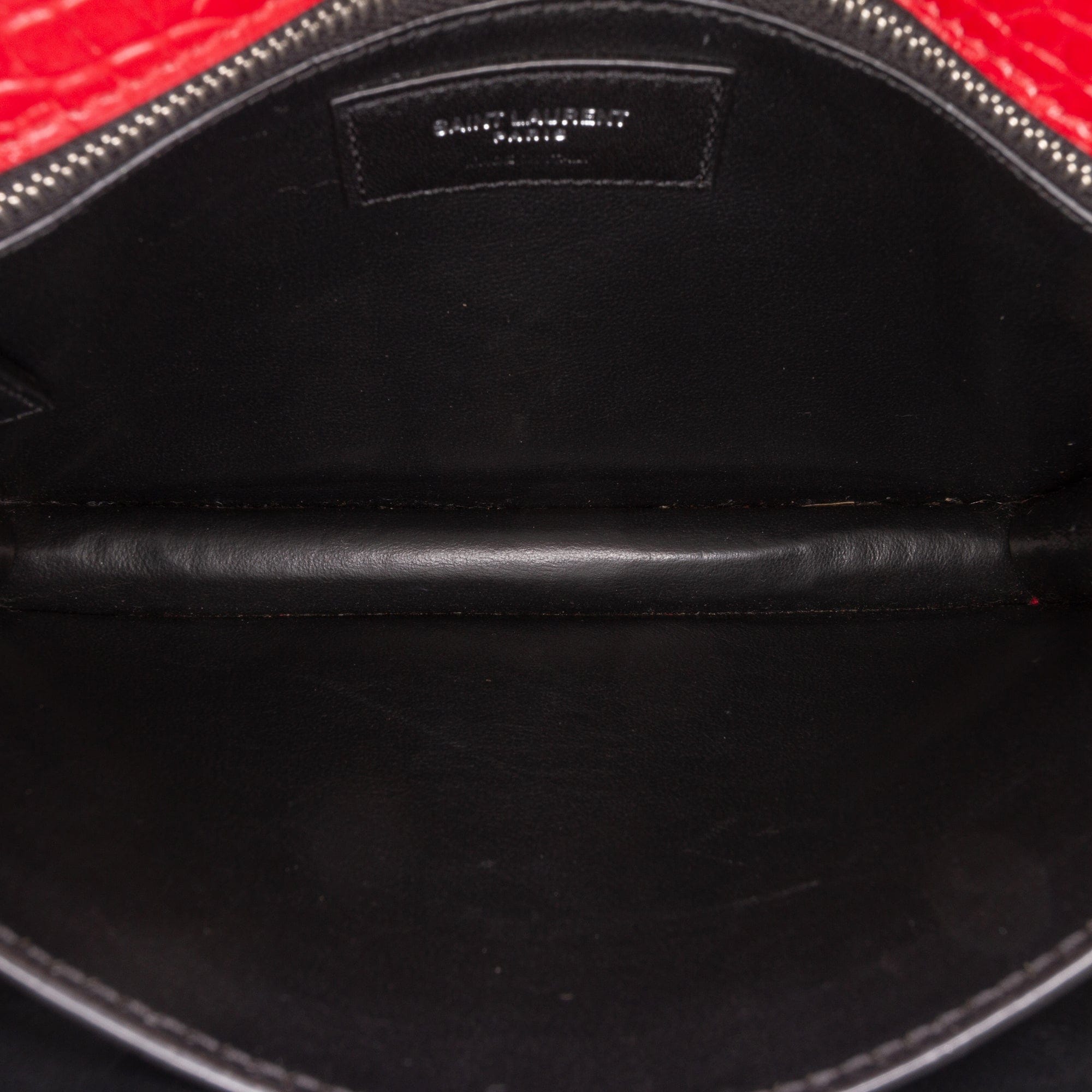 Saint Laurent Croc Embossed Leather Monogram Cassandra Clasp Bag