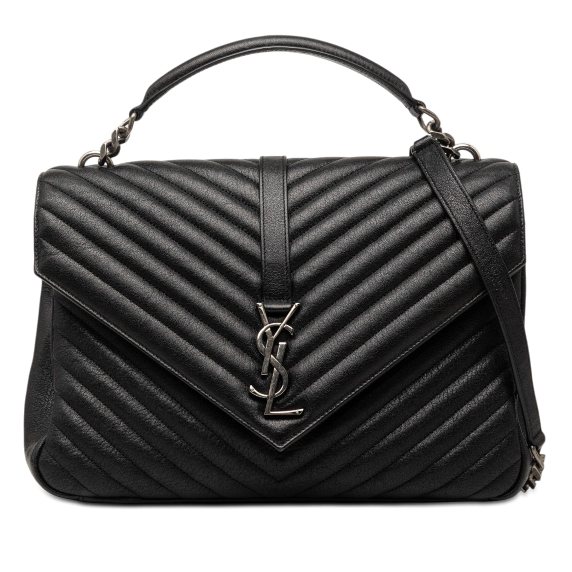Saint Laurent Large Chevron Sheepskin Monogram College Bag