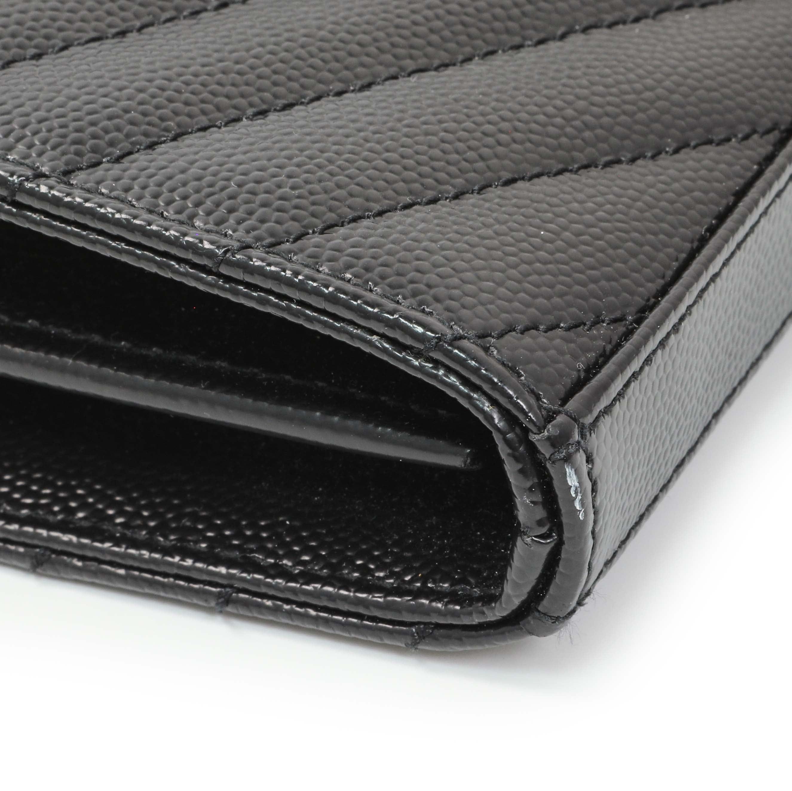 Saint Laurent Black Grain De Poudre Matelasse Chevron Monogram Chain Wallet