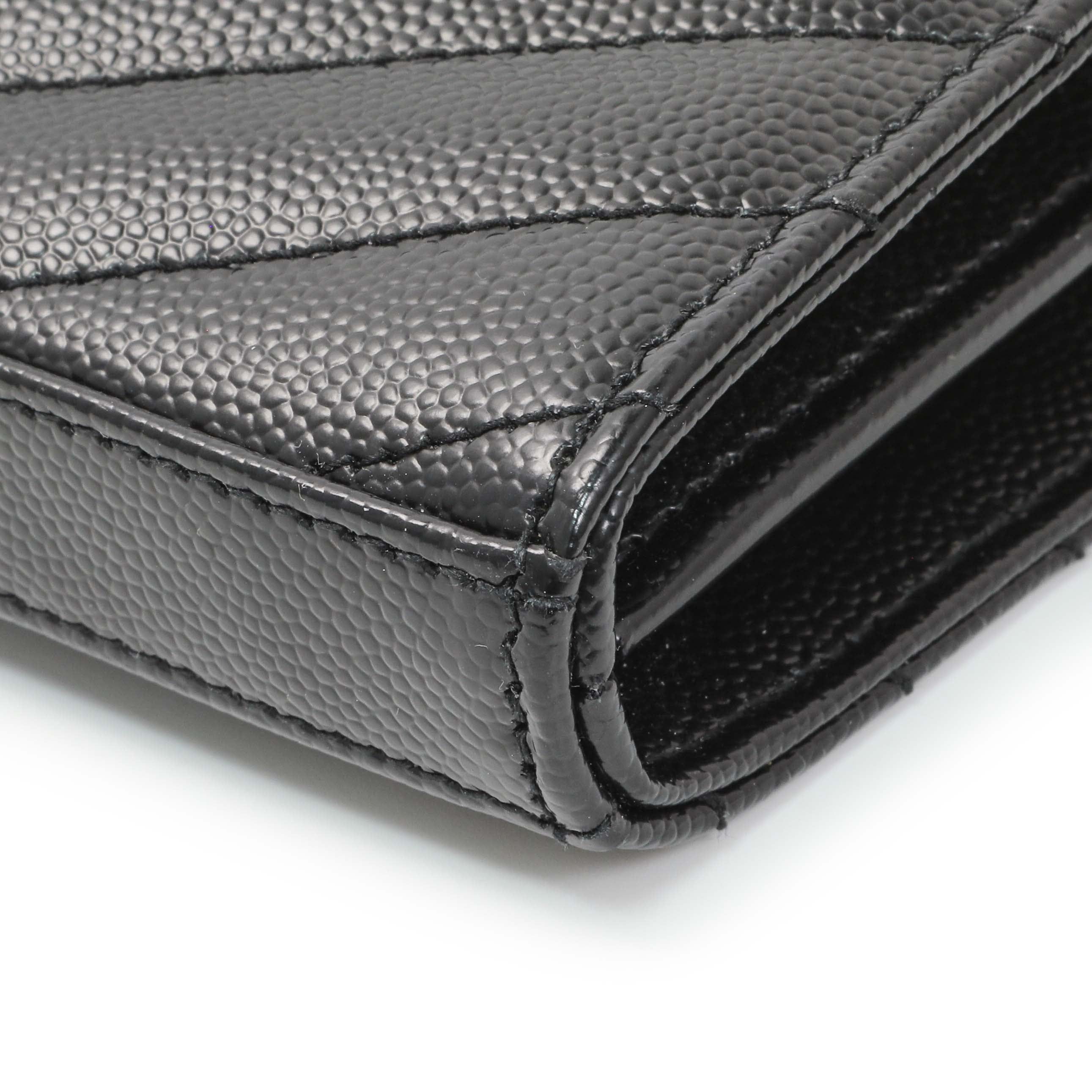 Saint Laurent Black Grain De Poudre Matelasse Chevron Monogram Chain Wallet