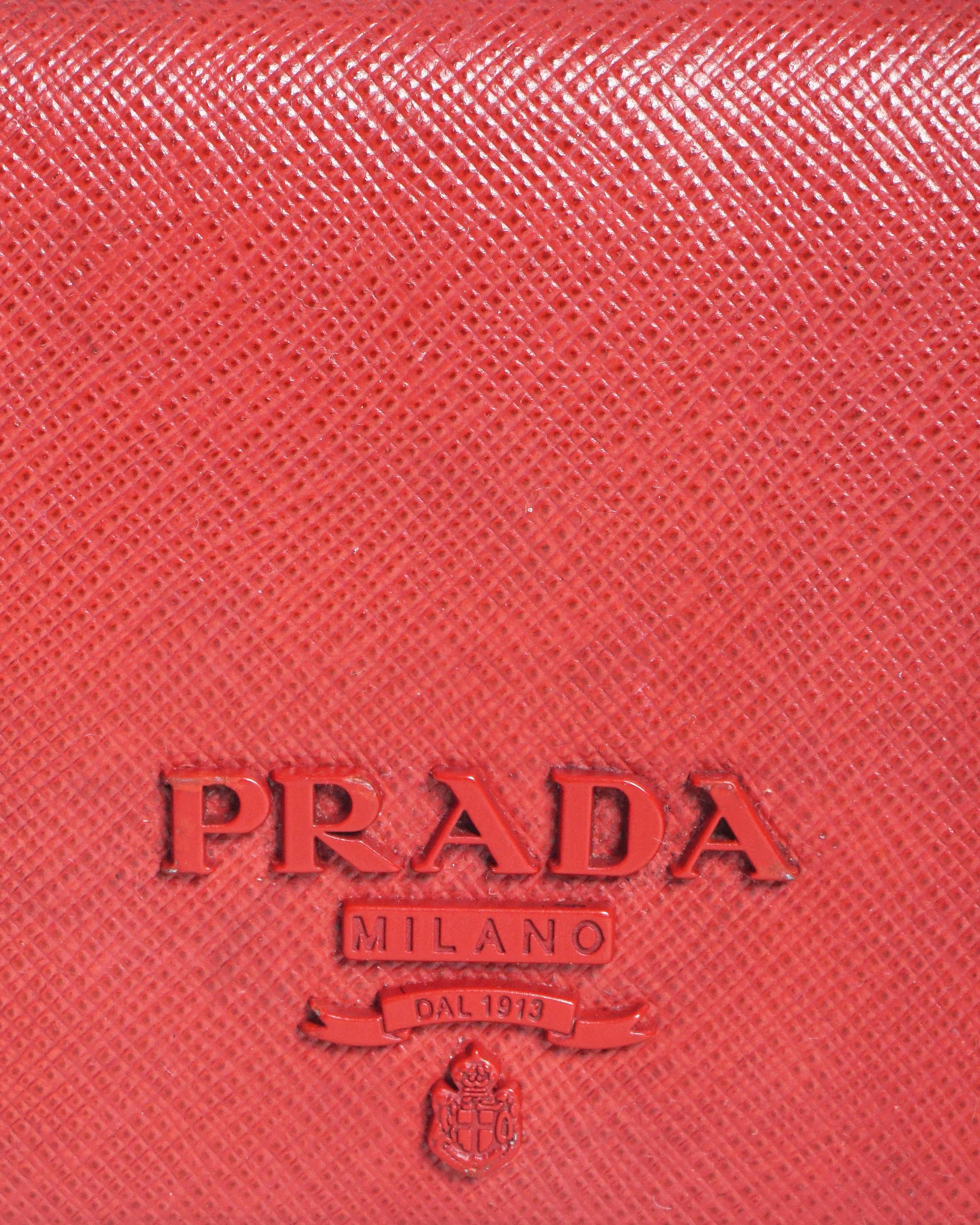 Prada Red Saffiano Leather Tonal Logo Bi - Fold Wallet