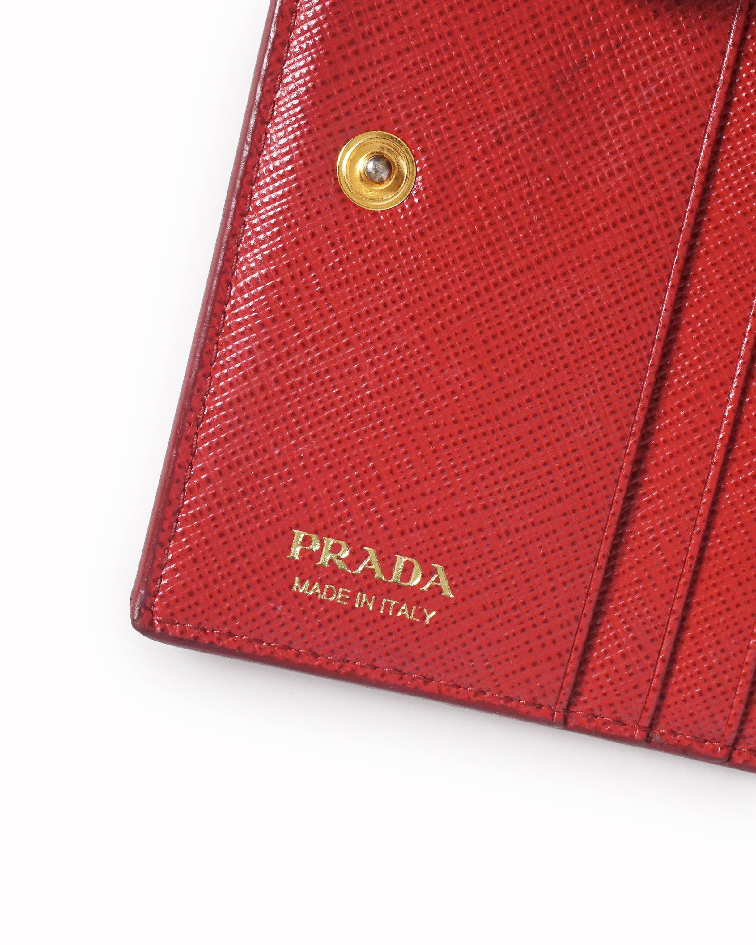 Prada Red Saffiano Leather Tonal Logo Bi - Fold Wallet