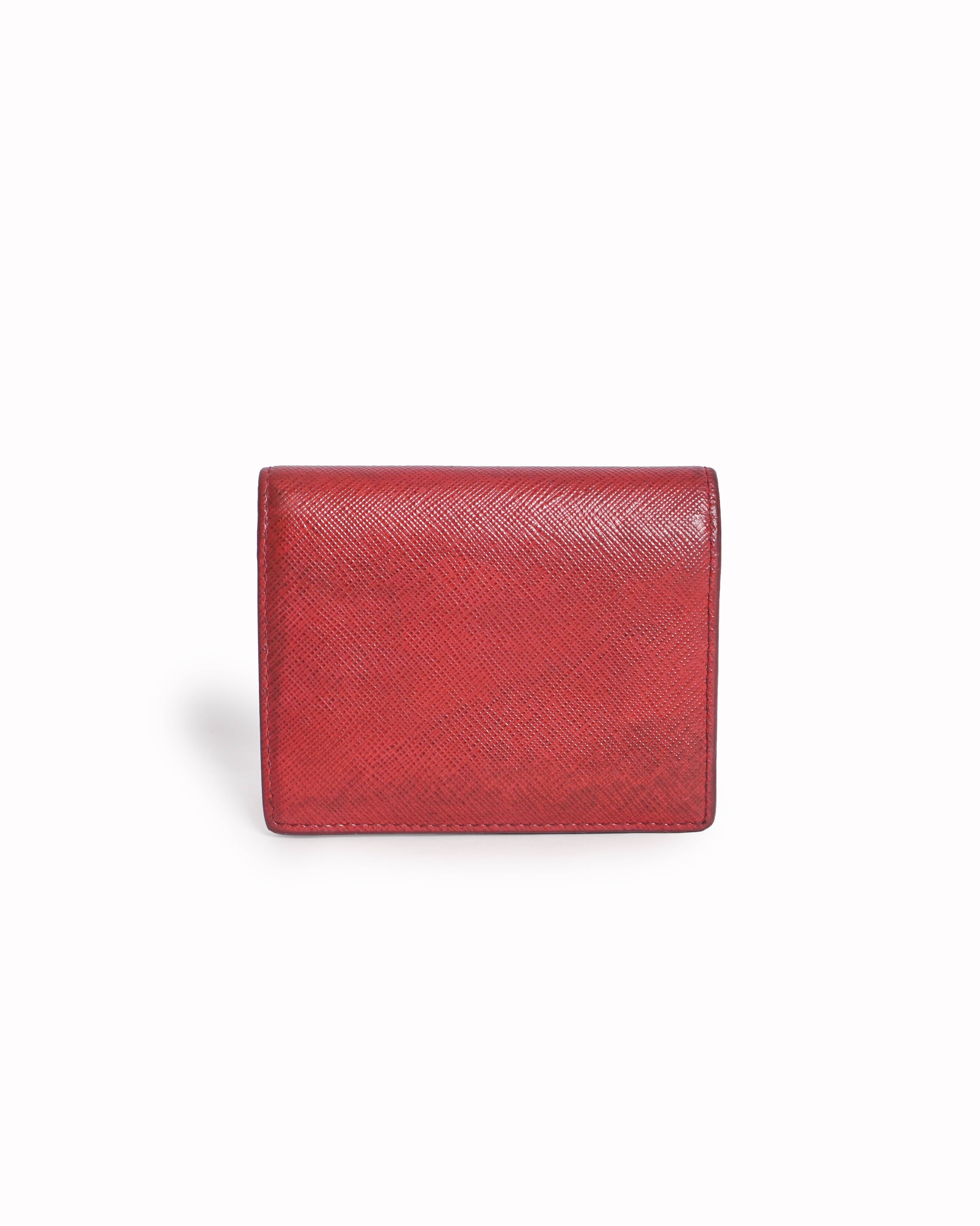 Prada Red Saffiano Leather Tonal Logo Bi - Fold Wallet