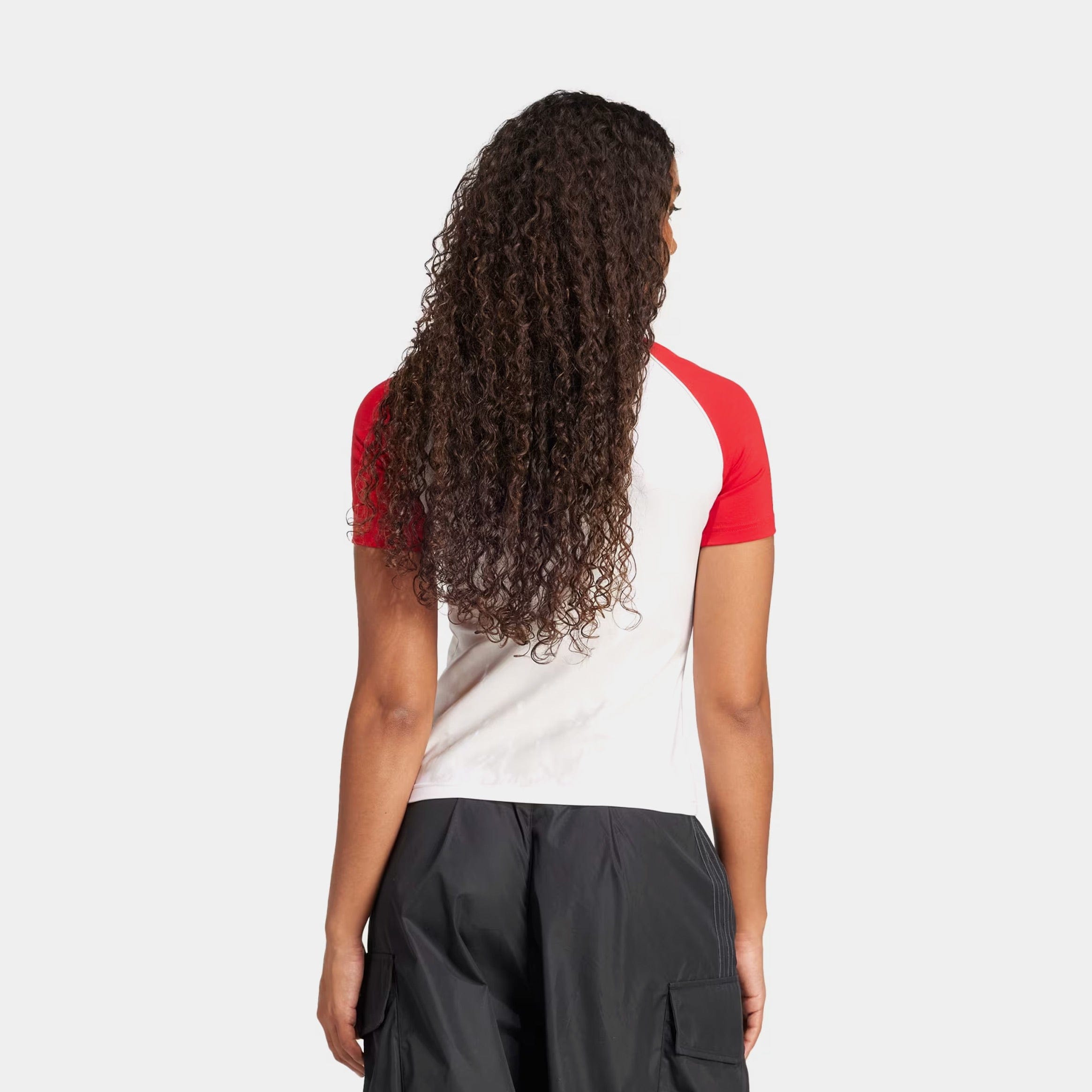 adidas Adicolor 3 Stripes Raglan Slim Womens Short Sleeve Shirt (White/Red)
