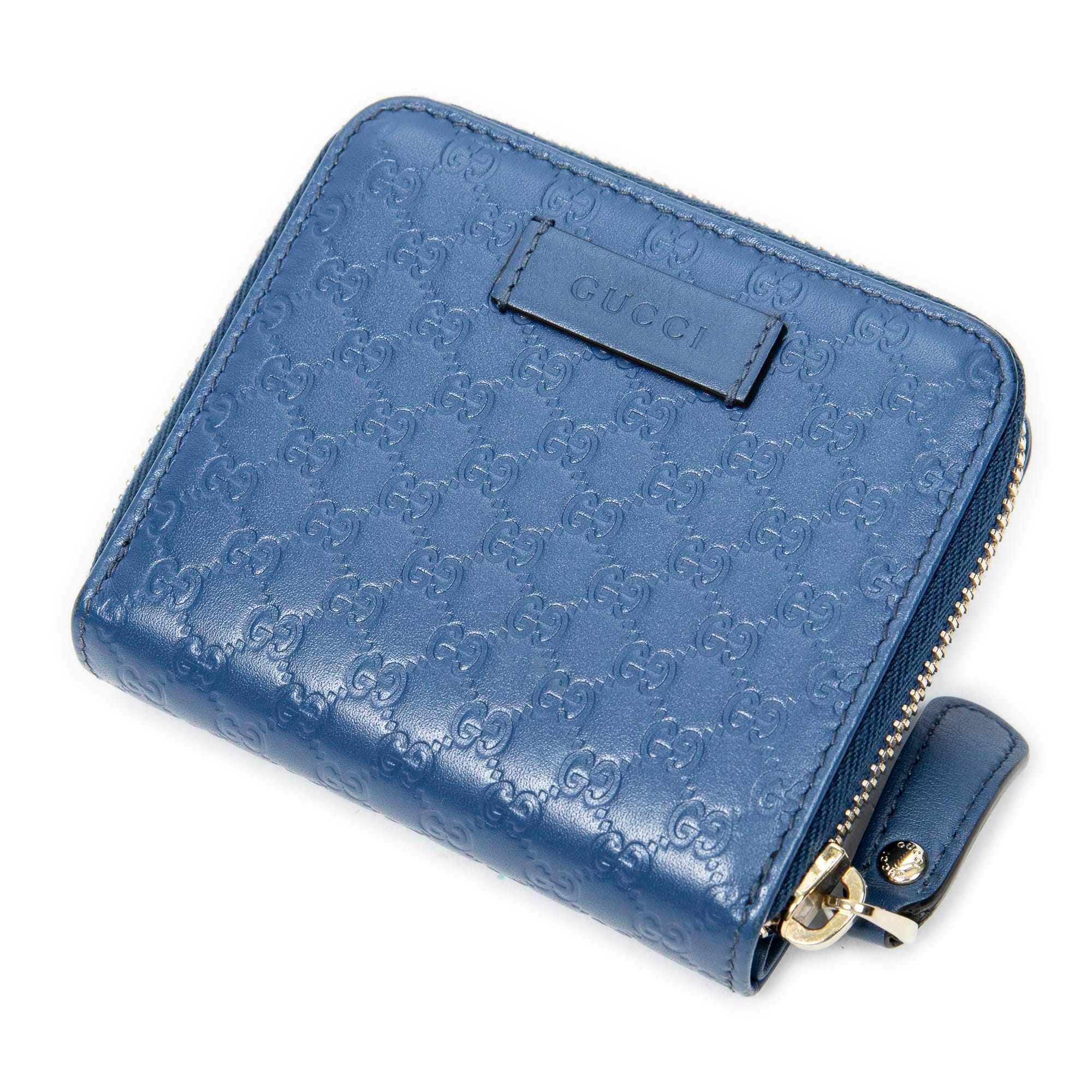 Gucci Blue Calf Leather Compact Zip Bifold Wallet ABC6541