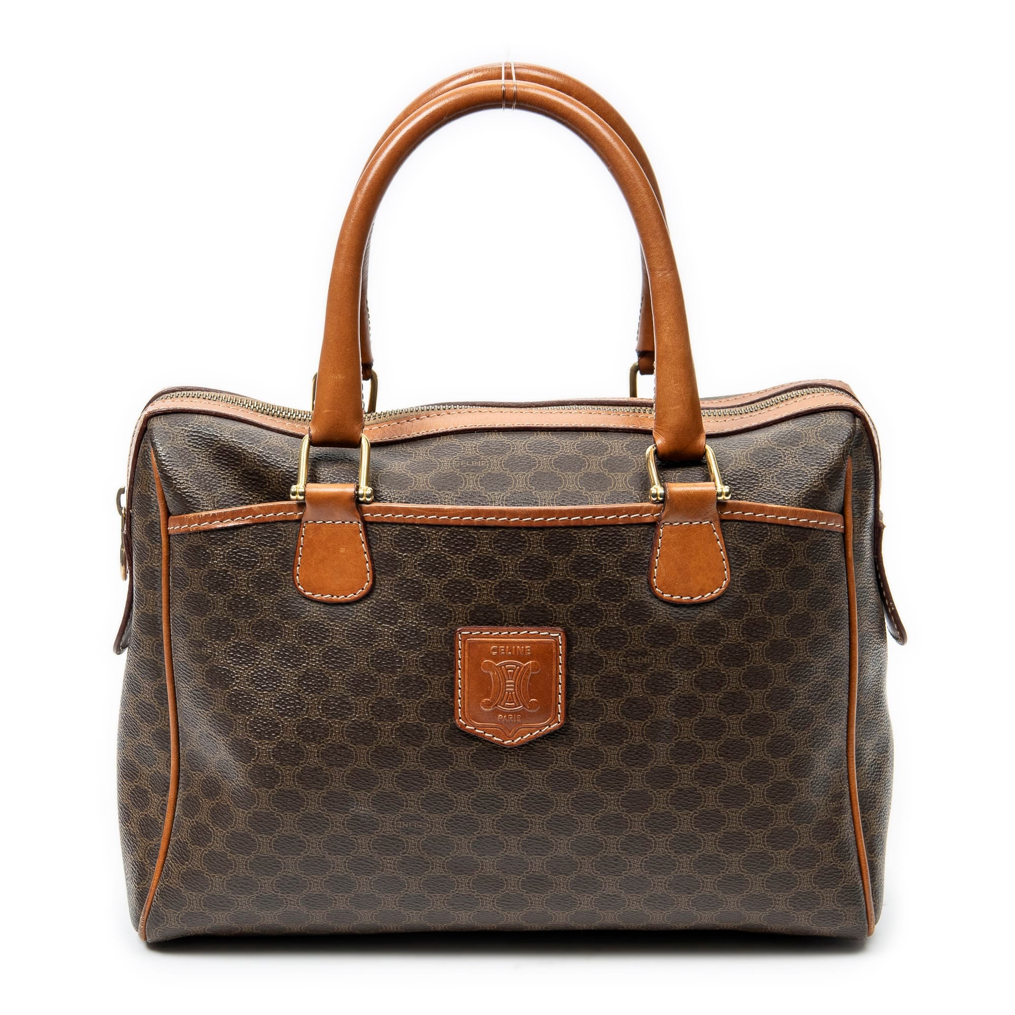 Celine Brown Coated Canvas Small Boston ABC2931