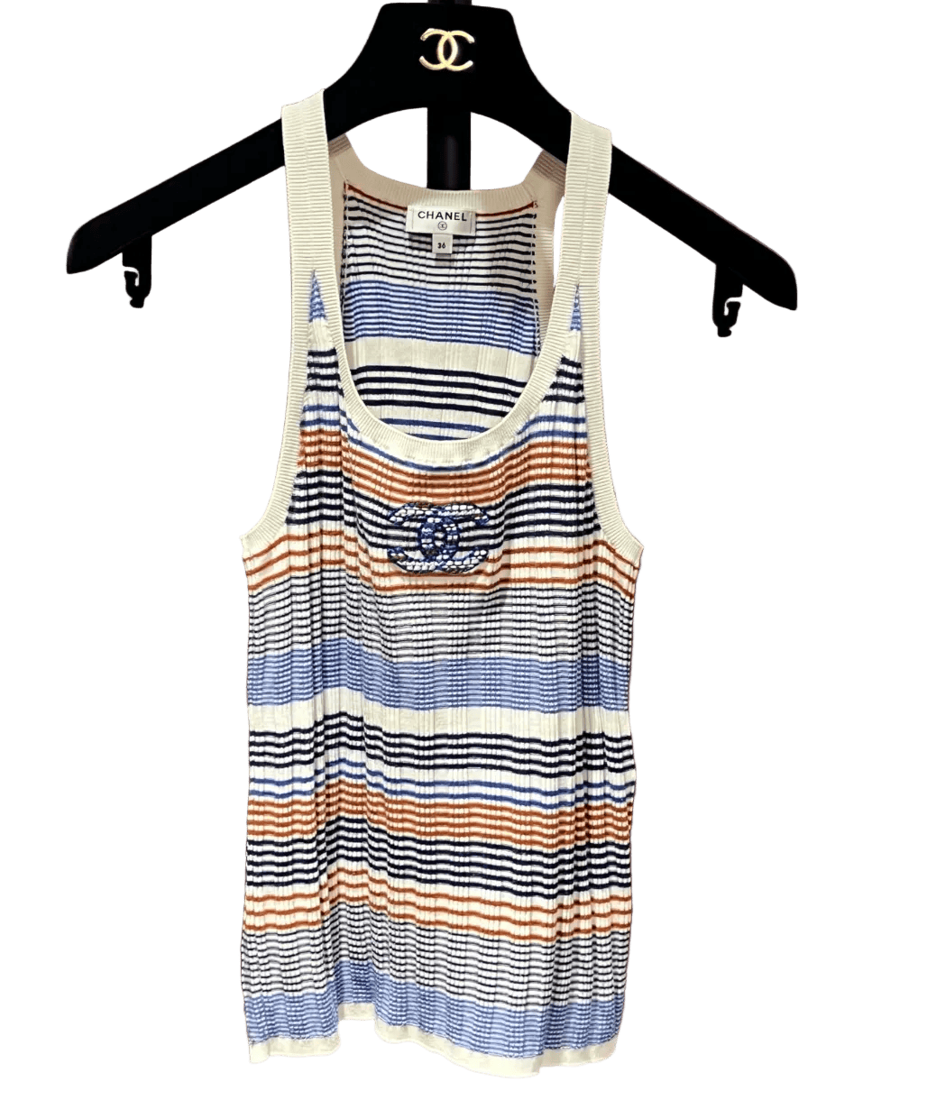 CHANEL STRIPE CC TANK TOP 36 FT102093