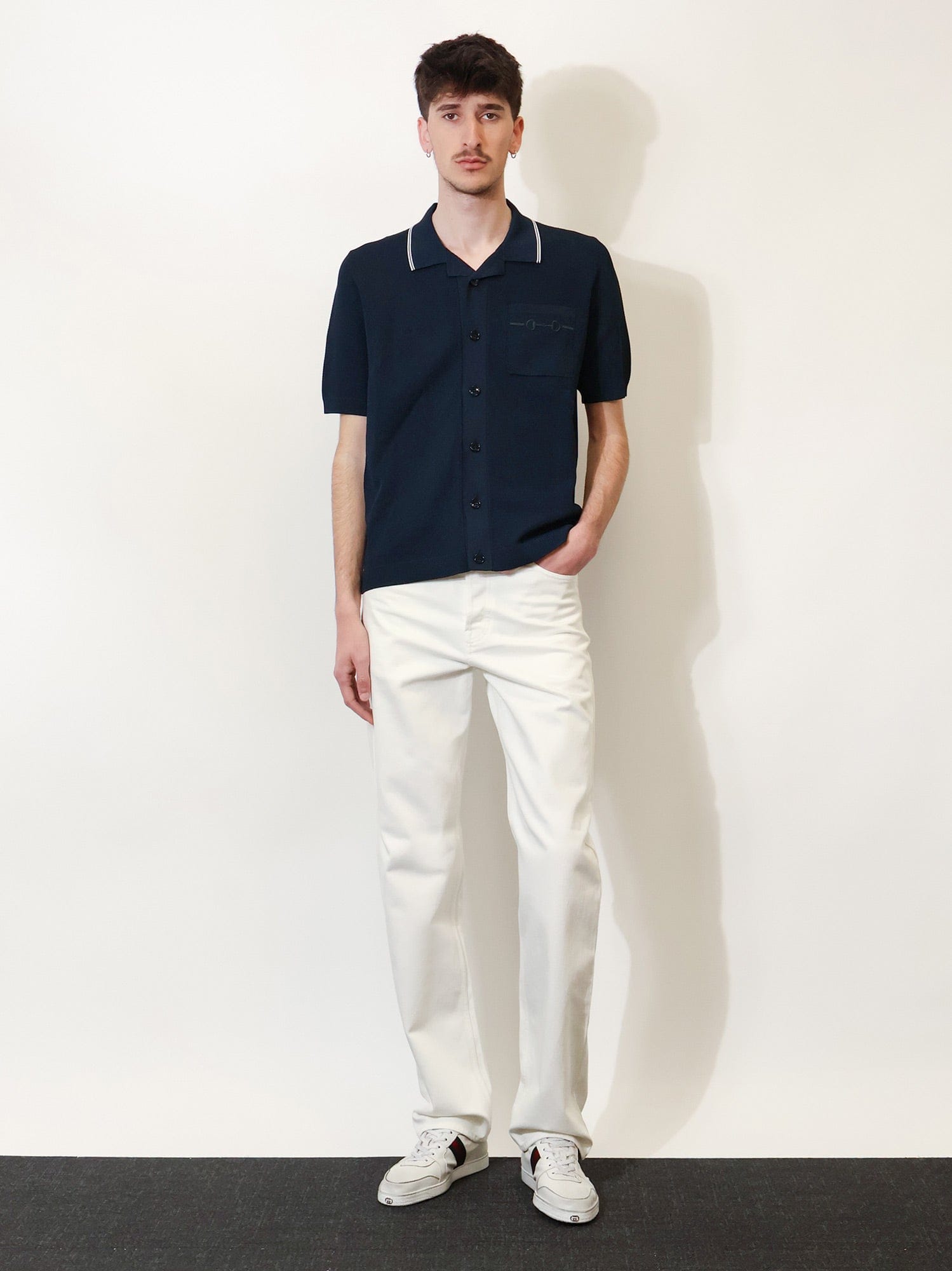 Gucci Viscose blend polo shirt with front Horsebit embroidery