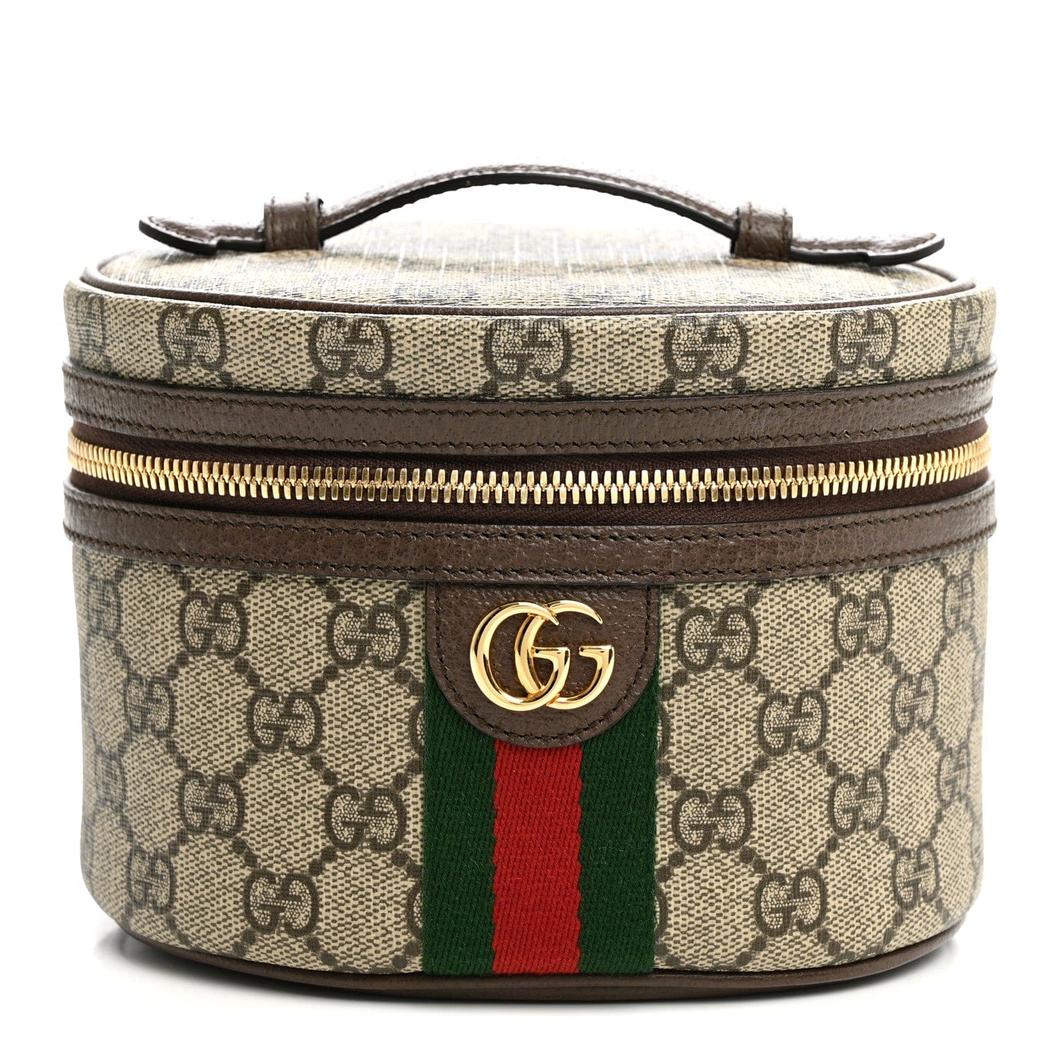 Gucci GG Supreme Monogram Textured Calfskin Web Ophidia Vanity Cosmetic Case Beige Ebony New Acero