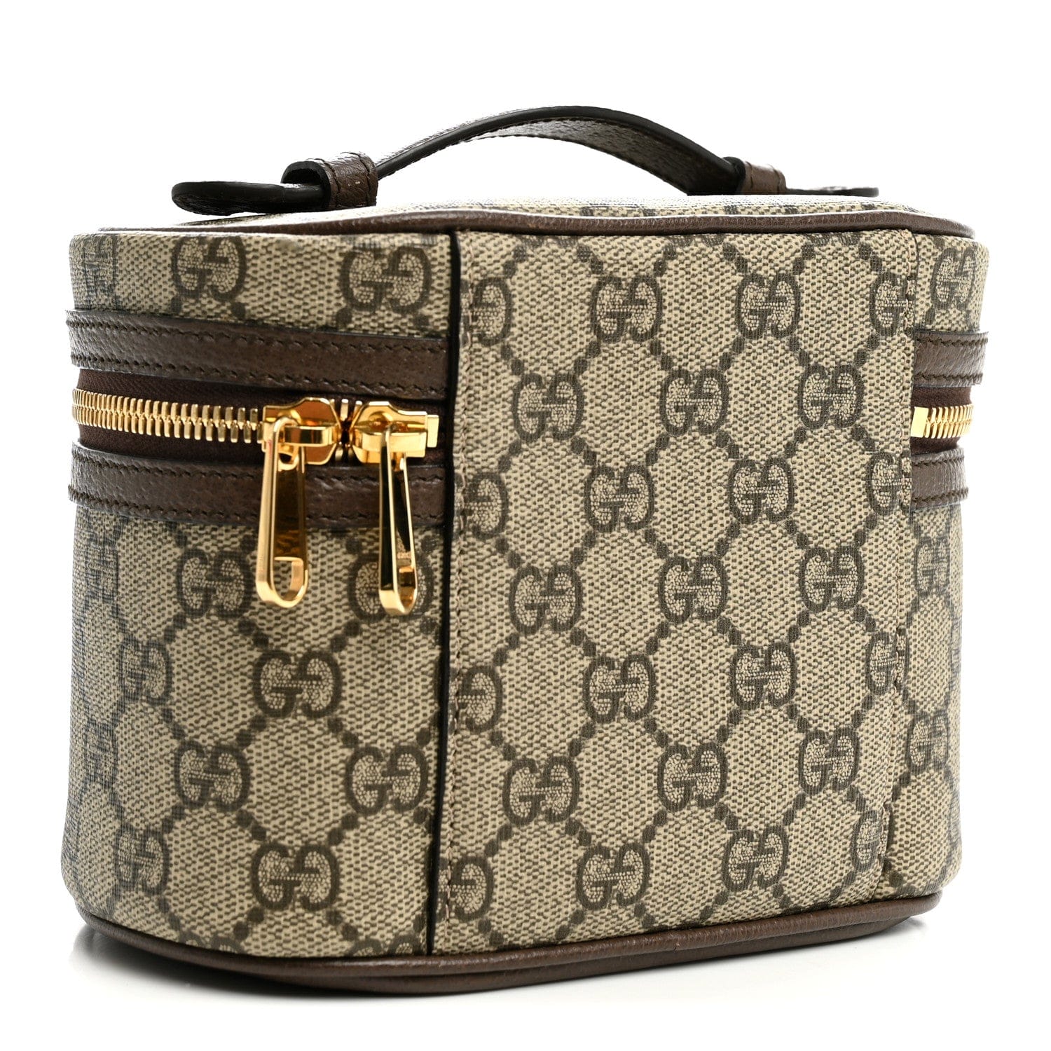 Gucci GG Supreme Monogram Textured Calfskin Web Ophidia Vanity Cosmetic Case Beige Ebony New Acero