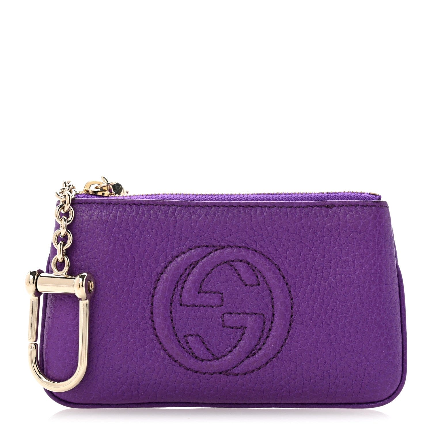 Gucci Pebbled Calfskin Soho Key Case Purple