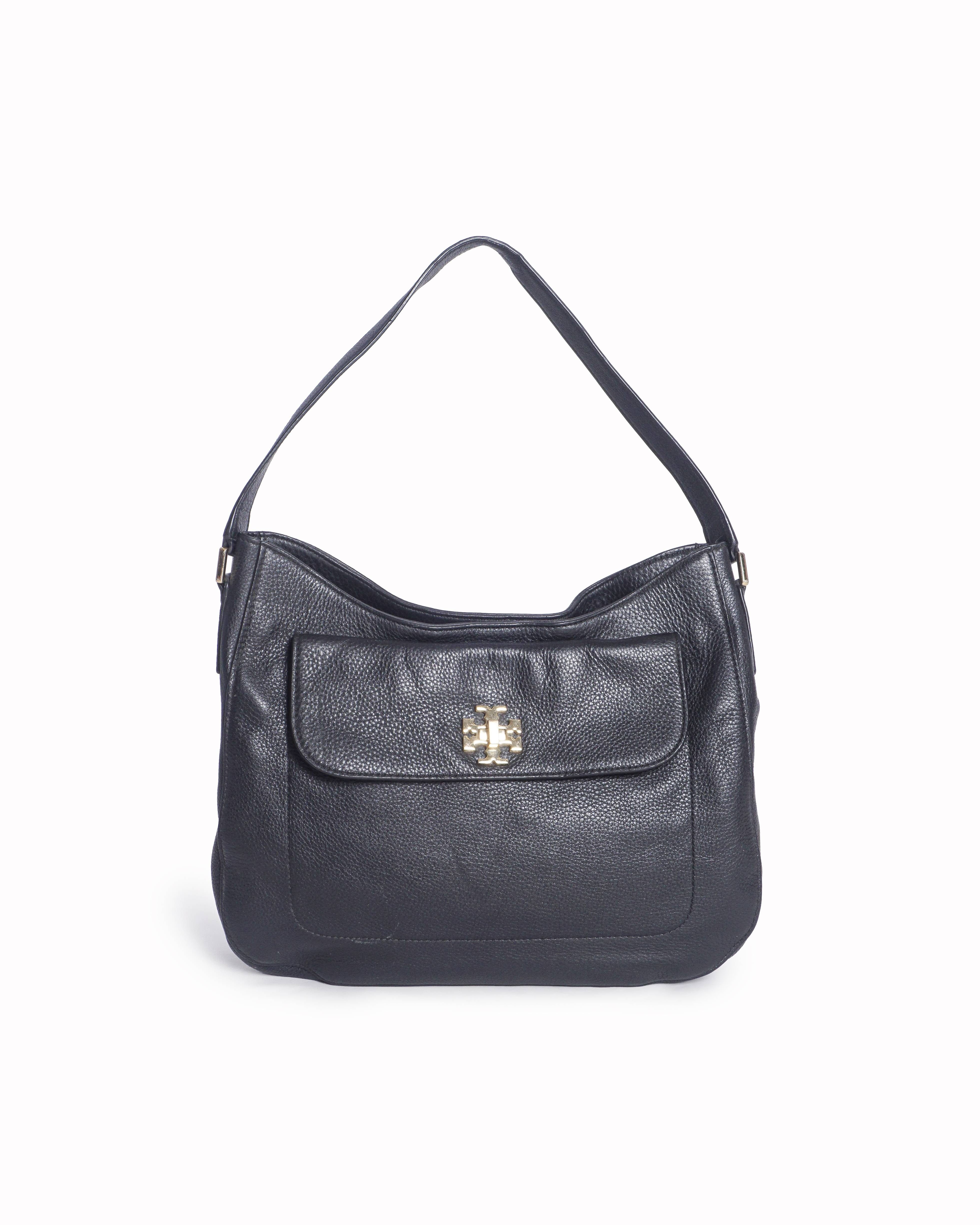Tory Burch Black Pebbled Leather Mercer Hobo Bag