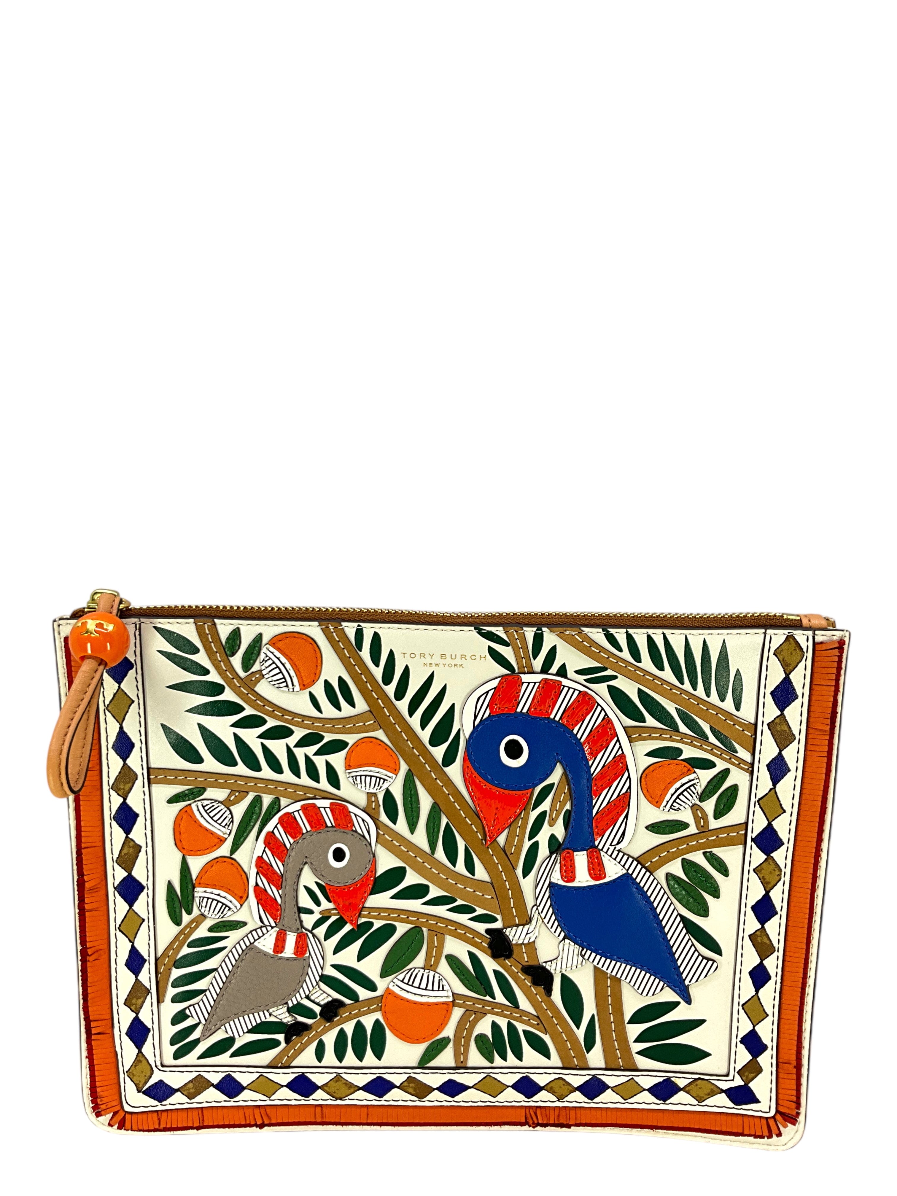 TORY BURCH Somethin Wild Tropical Toucan Pouch Clutch Bag