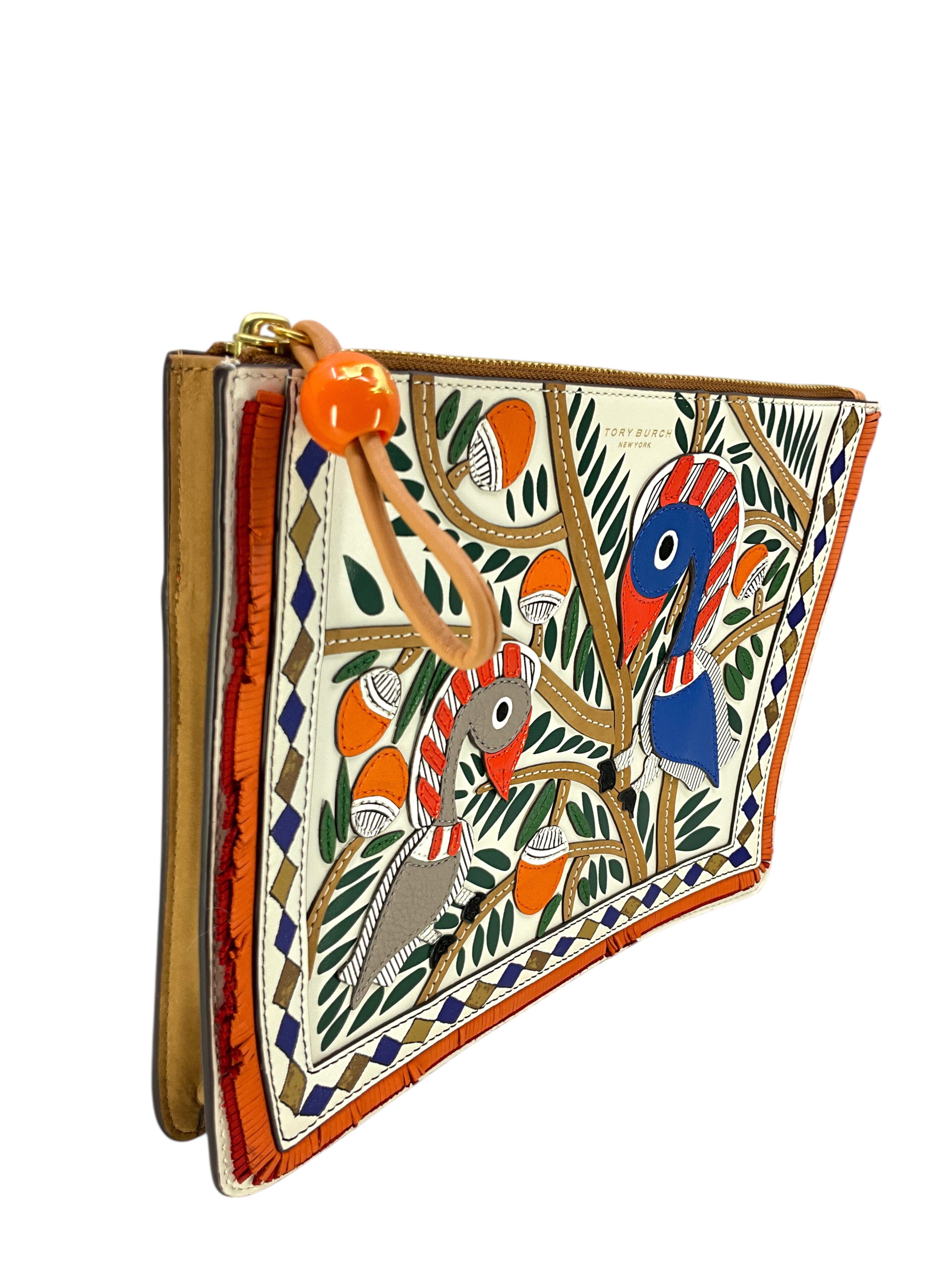 TORY BURCH Somethin Wild Tropical Toucan Pouch Clutch Bag
