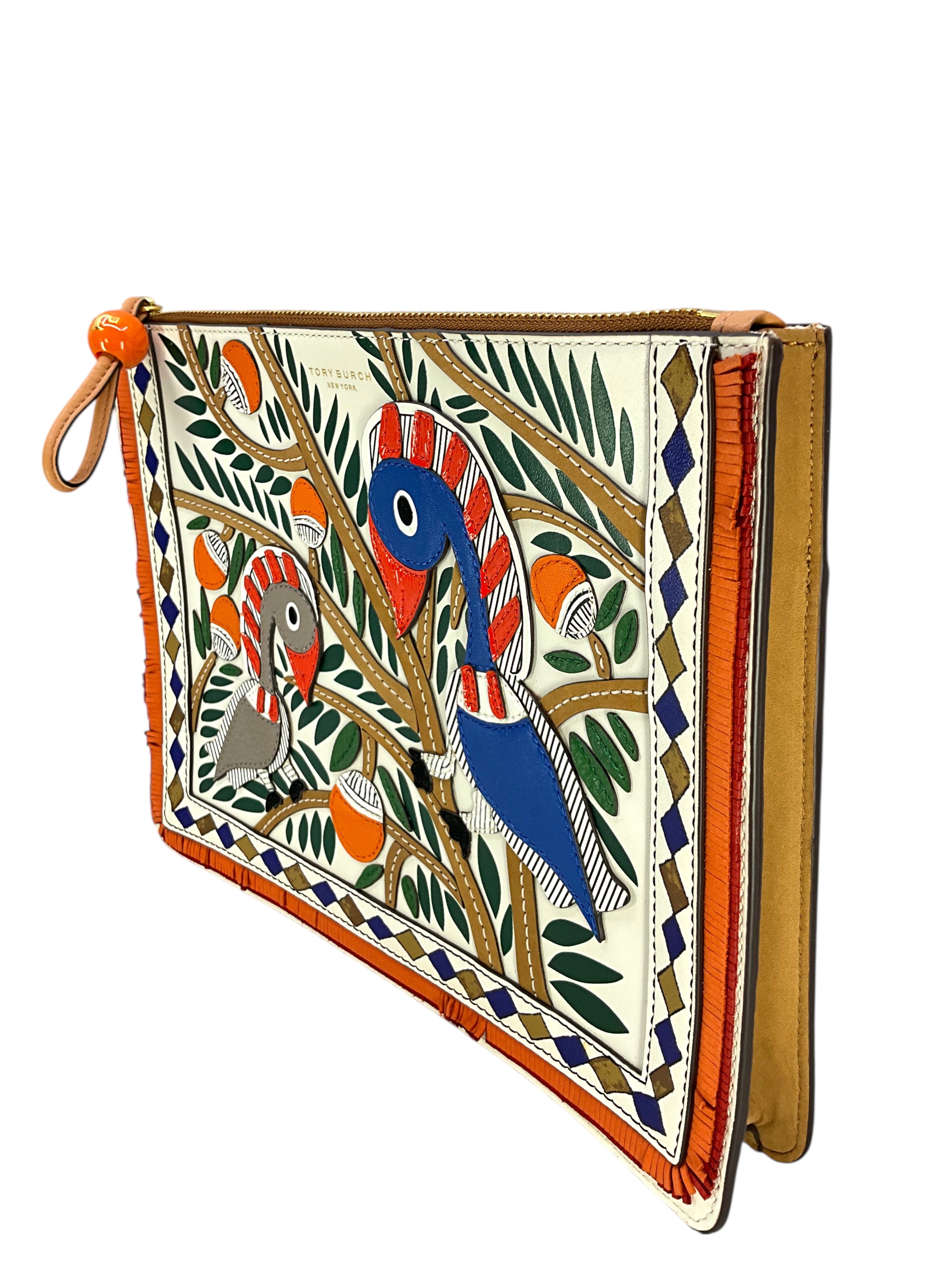 TORY BURCH Somethin Wild Tropical Toucan Pouch Clutch Bag