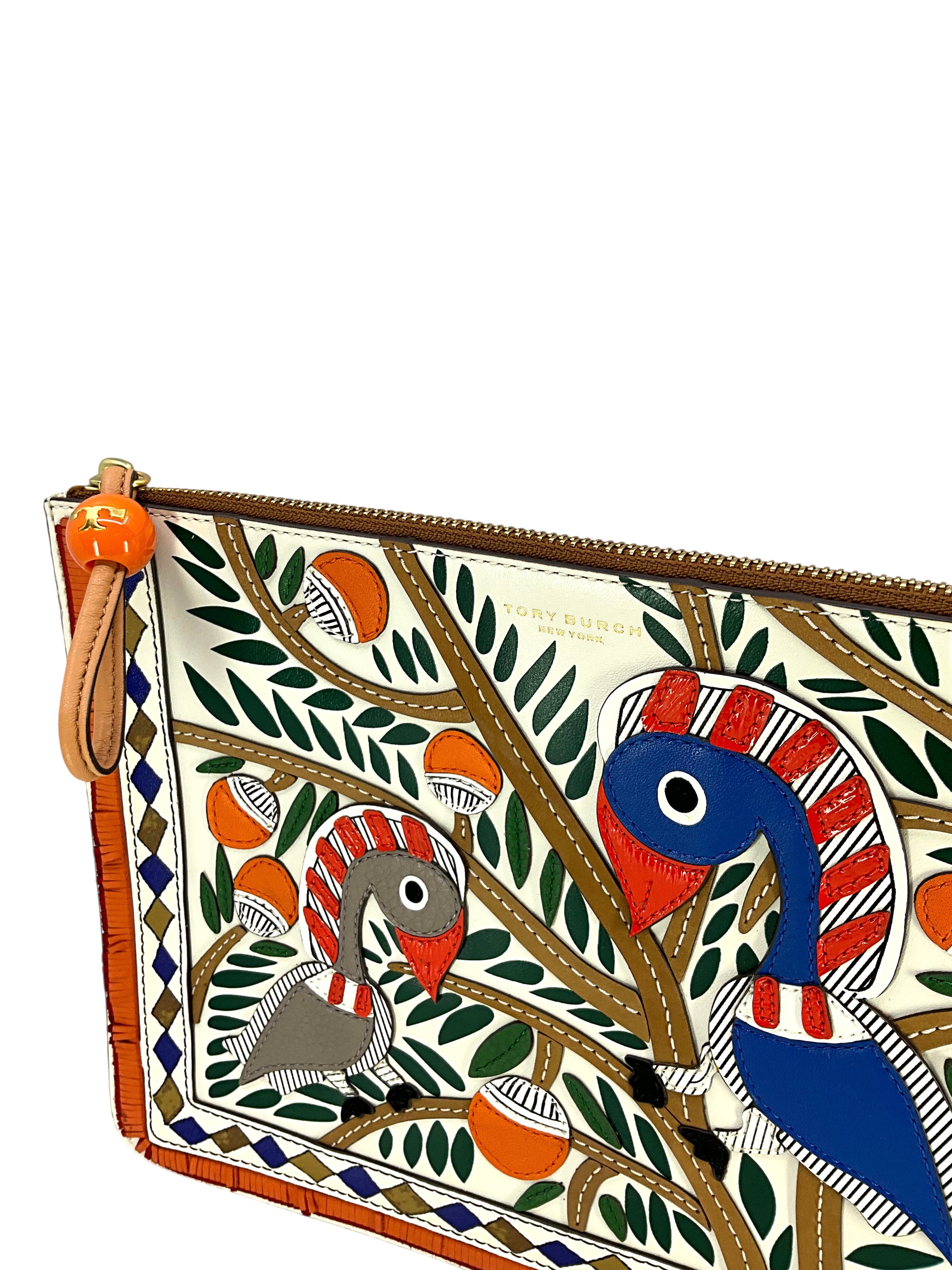 TORY BURCH Somethin Wild Tropical Toucan Pouch Clutch Bag