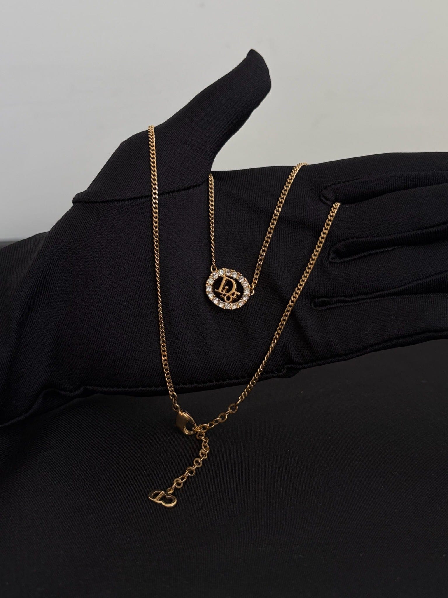 Dior Gold Crystal Oval Logo Necklace