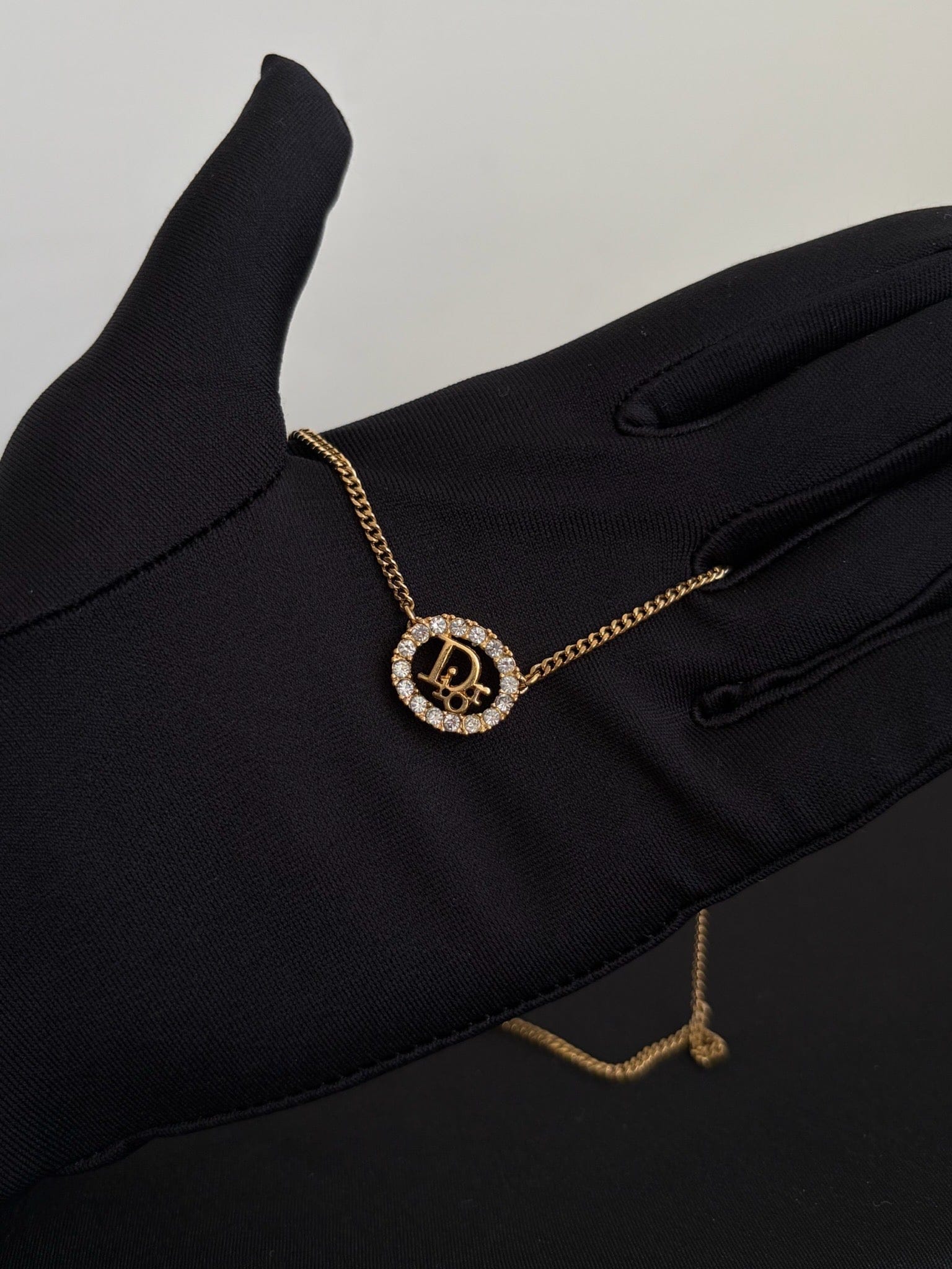 Dior Gold Crystal Oval Logo Necklace