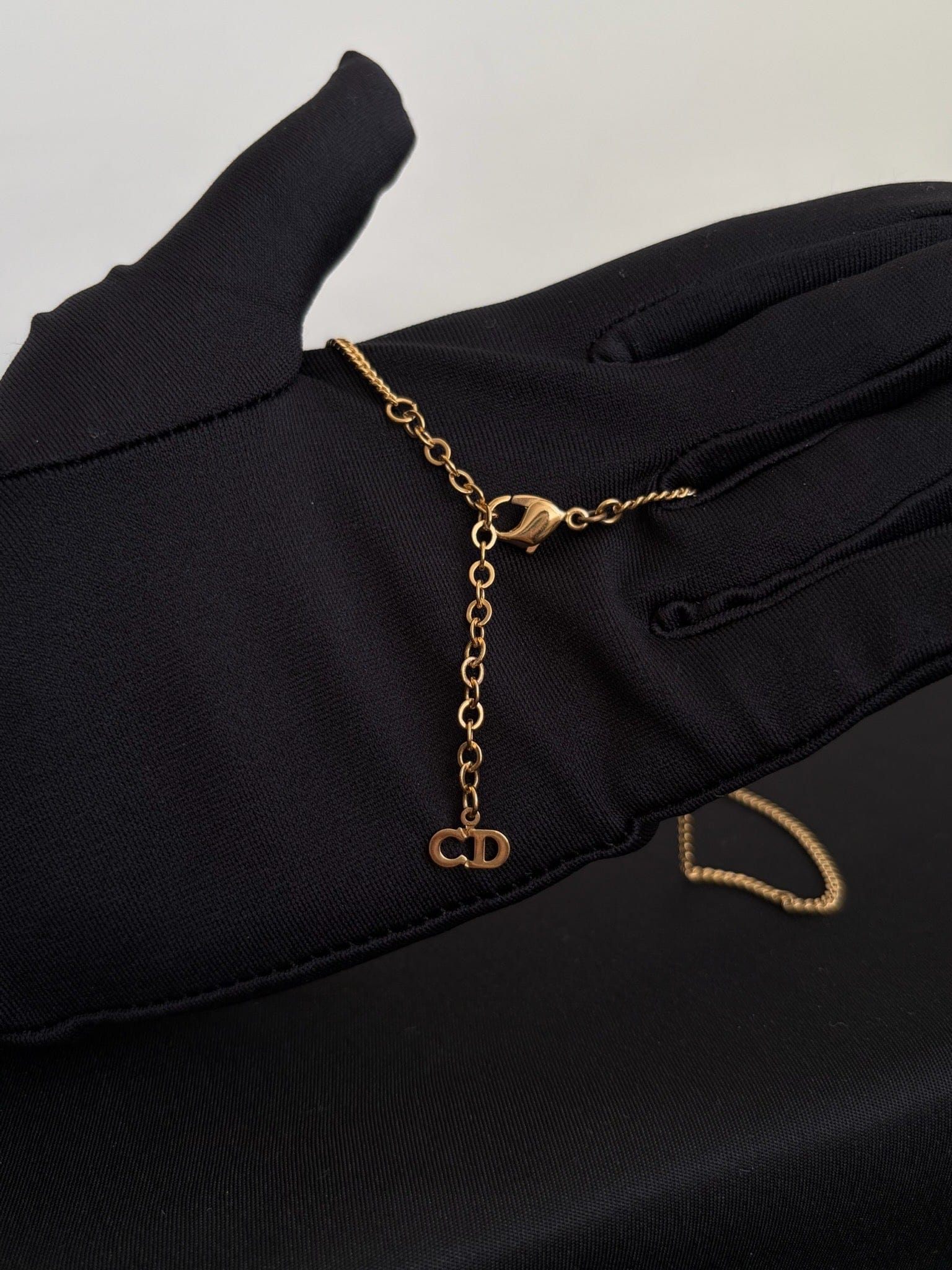 Dior Gold Crystal Oval Logo Necklace