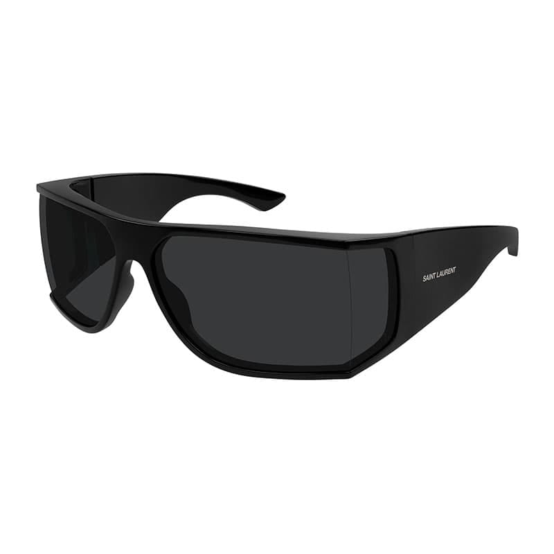 Saint Laurent Sunglasses Shield Full Rim, Shiny Black Frame And Solid Black Lens Sl806001