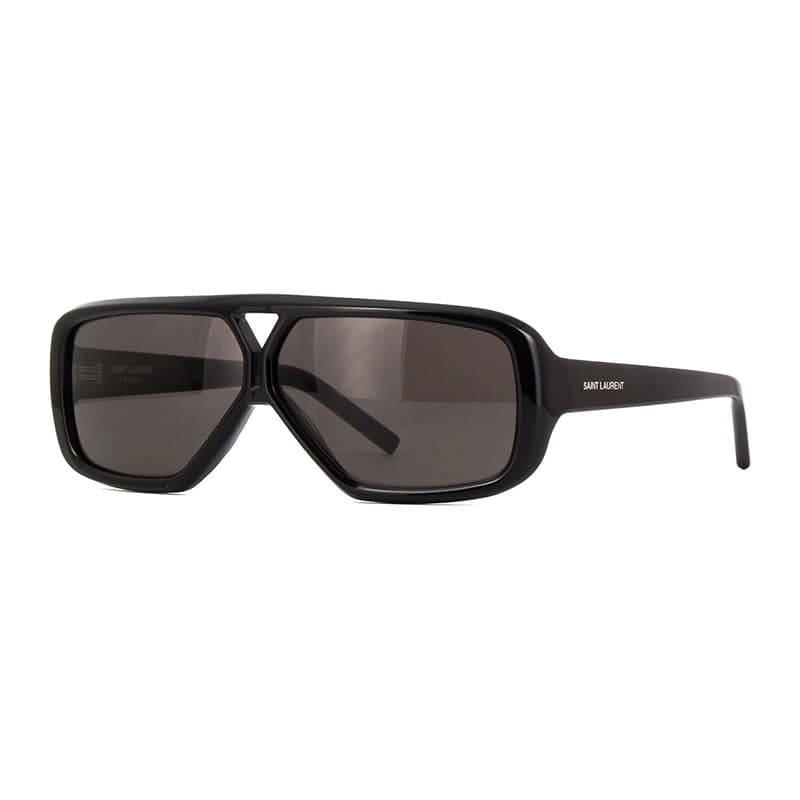 Saint Laurent Sunglasses Aviator Full Rim, Shiny Black Frame And Grey Lens Sl569Y001