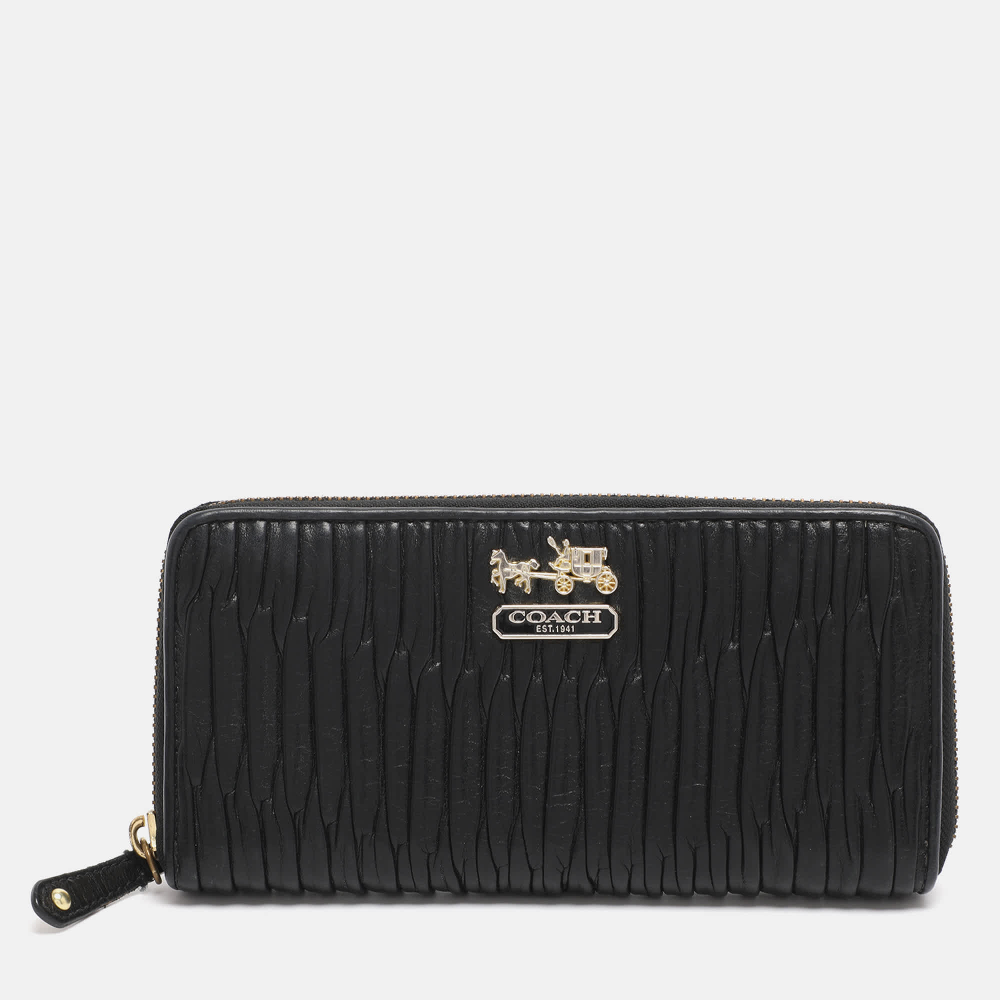 Coach Black Leather And Leather Zip Around
