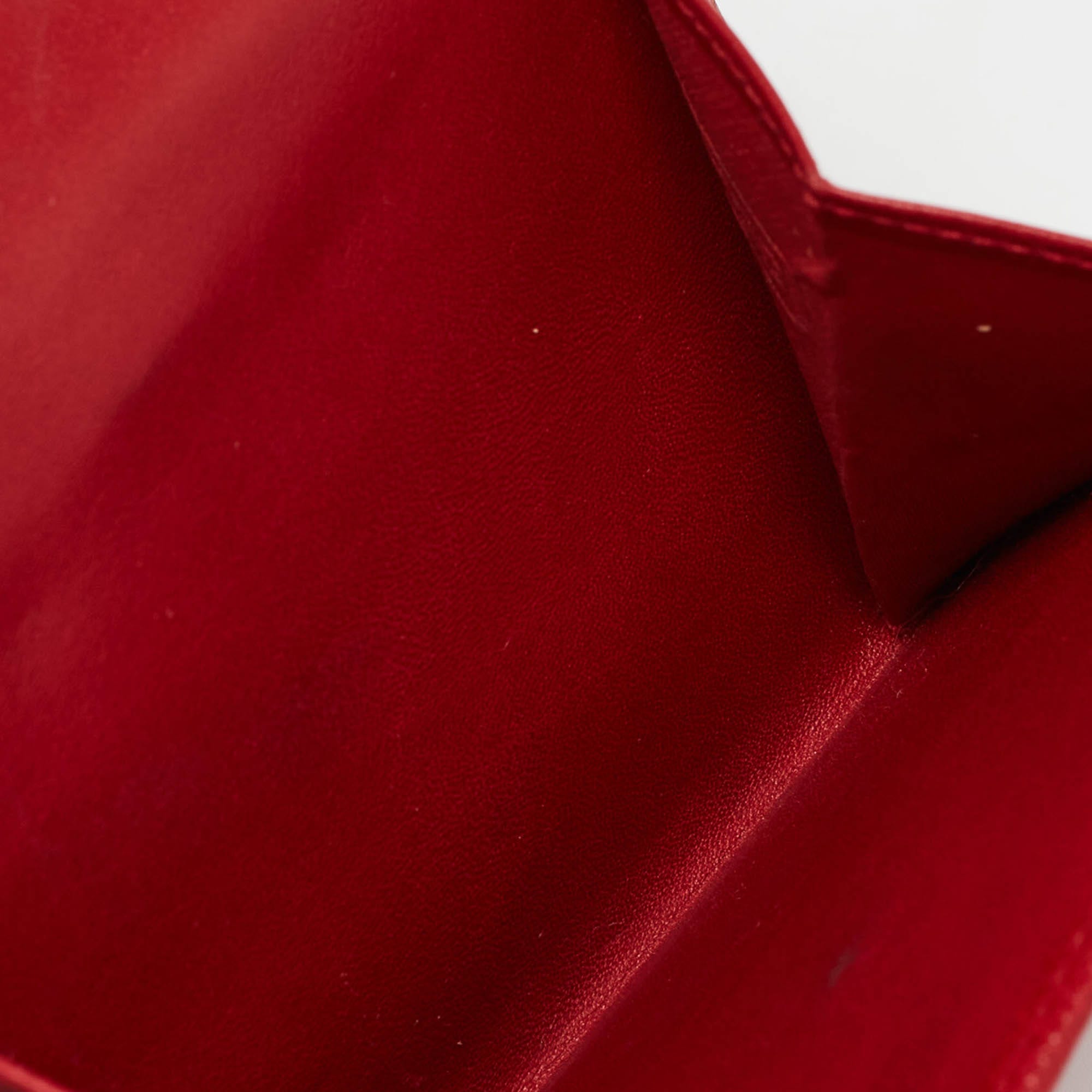 Coach Red Leather Metal Flap Compact Wallet
