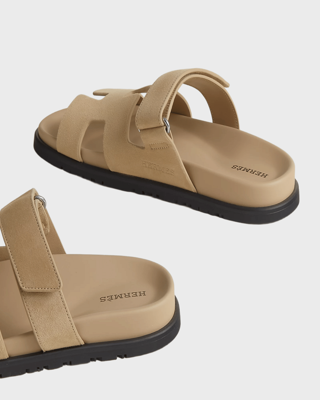 Hermes Chypre Sandals Suede Beige Lin