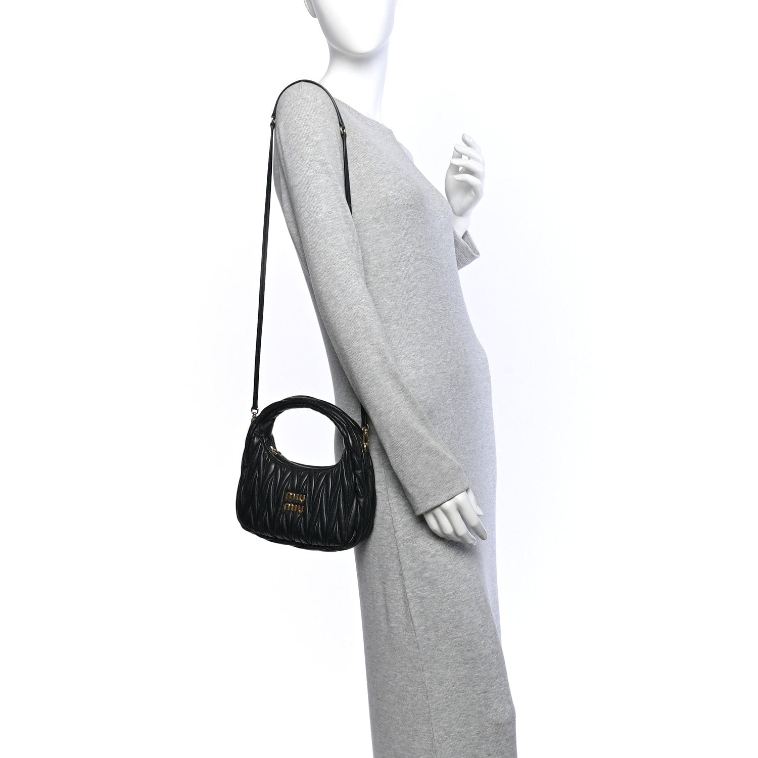 Miu Miu Nappa Matelasse Small Wander Hobo Black