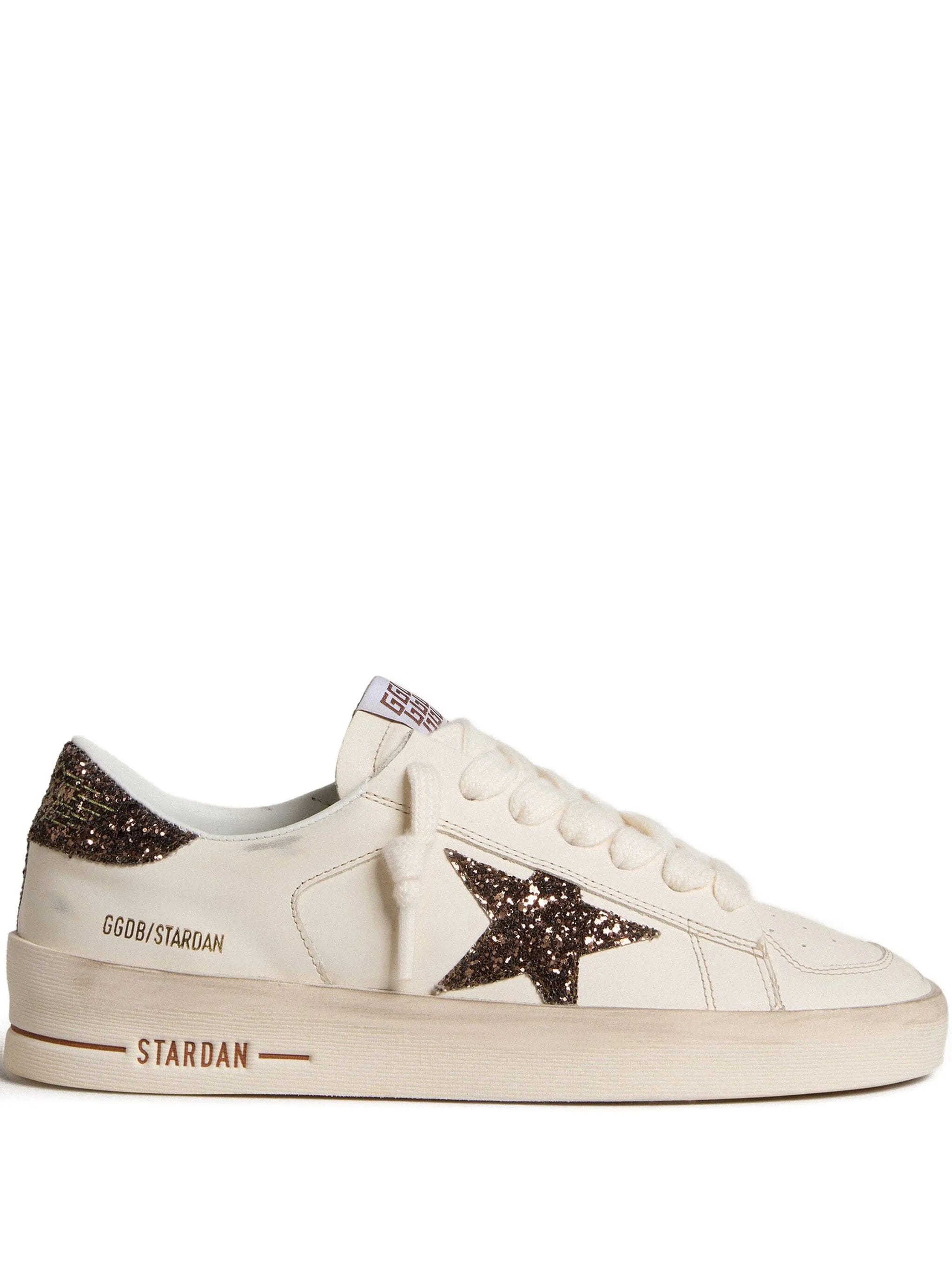 Golden Goose Stardan trainers in white leather with brown glitter star and heel tab