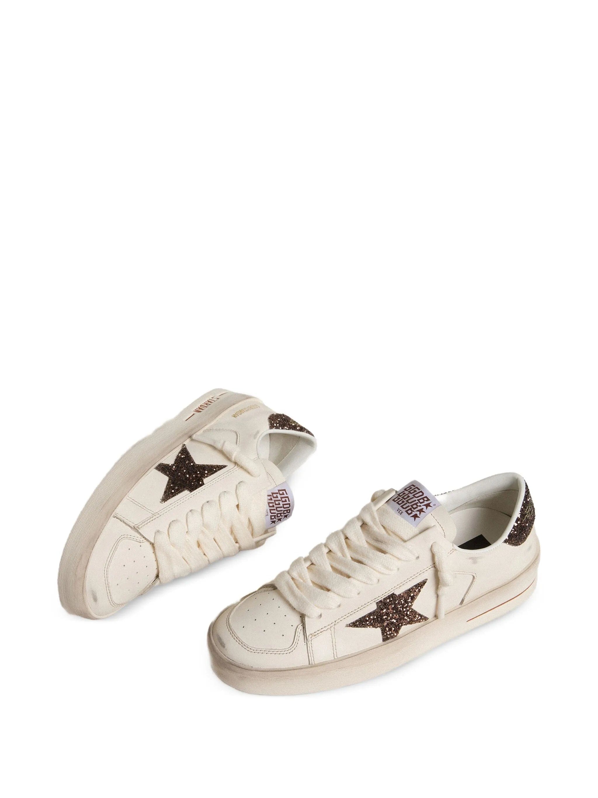 Golden Goose Stardan trainers in white leather with brown glitter star and heel tab