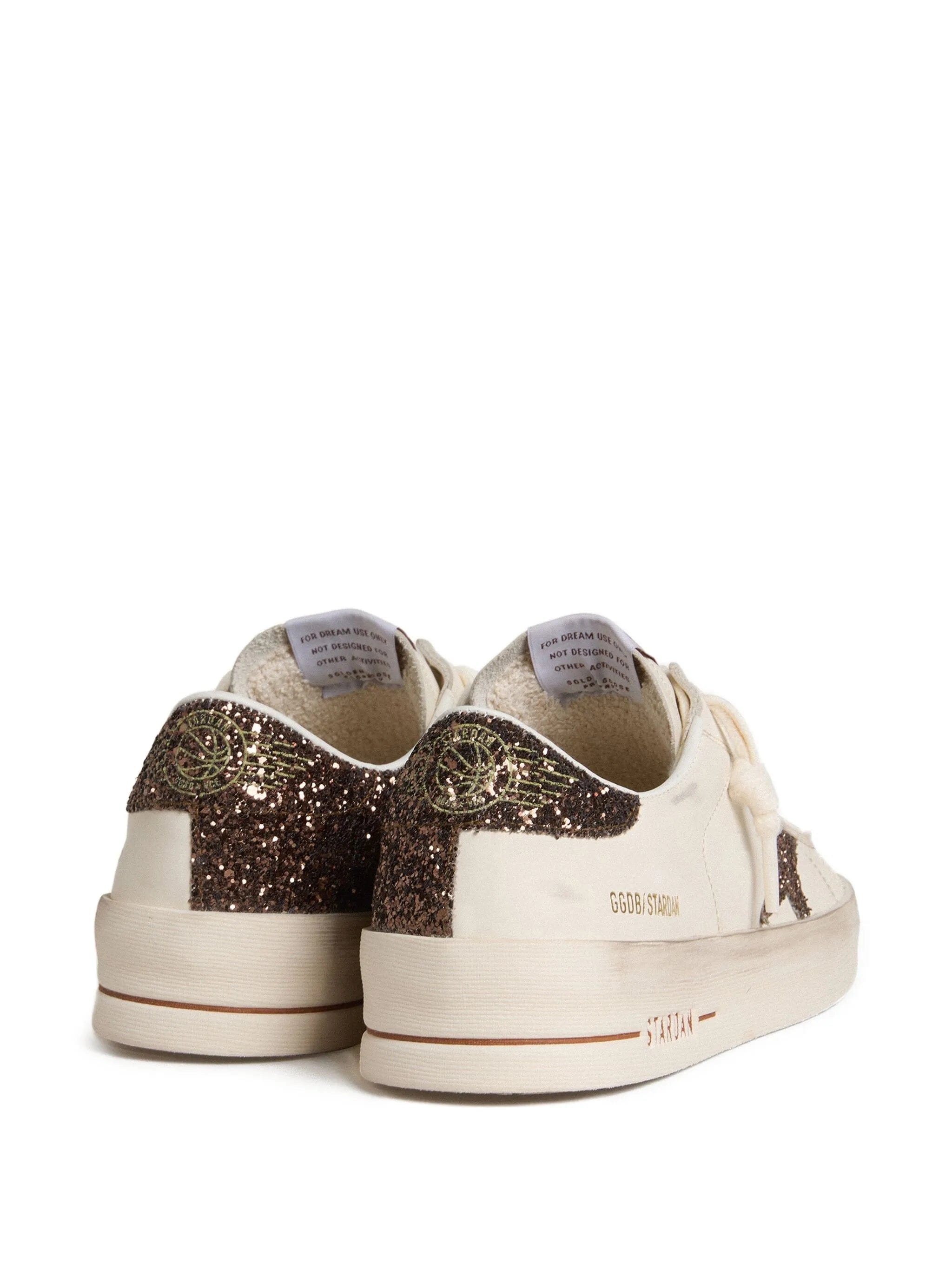 Golden Goose Stardan trainers in white leather with brown glitter star and heel tab