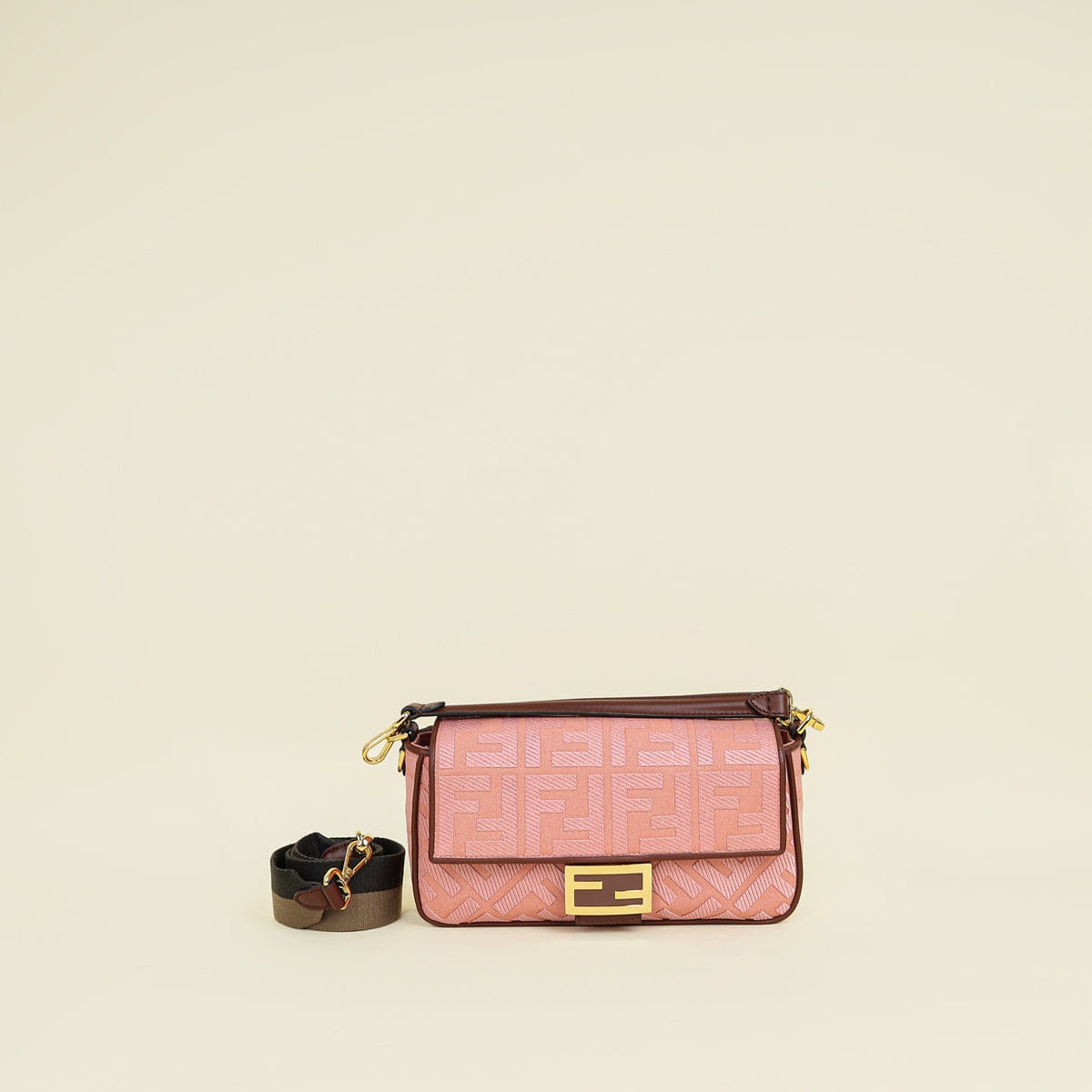 Fendi Bicolor FF Embroidery Baguette Medium Bag