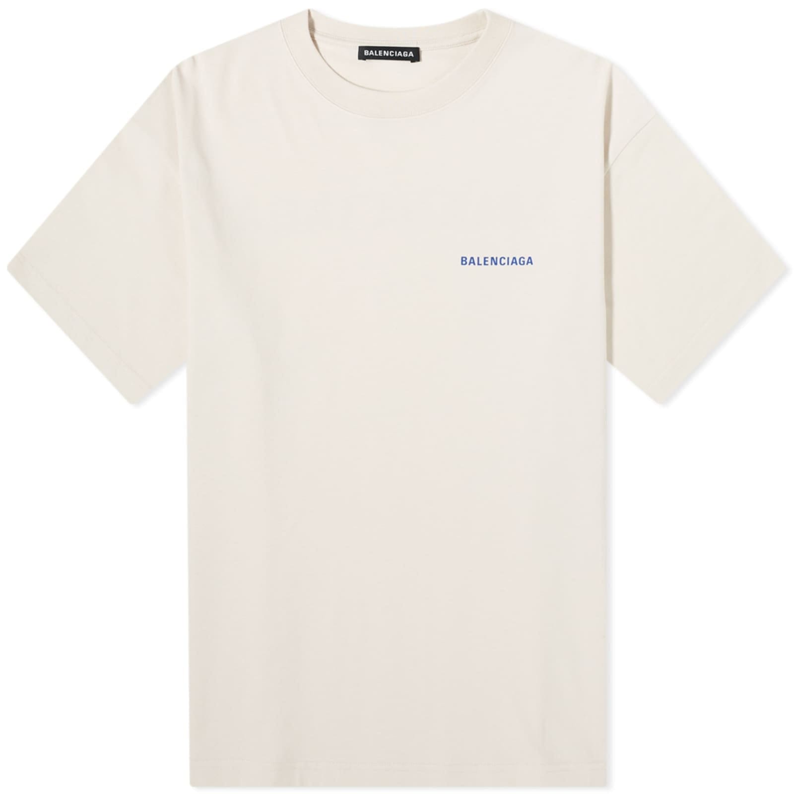 Balenciaga Badge Logo T - Shirt Chalky White/Blue Medium Fit