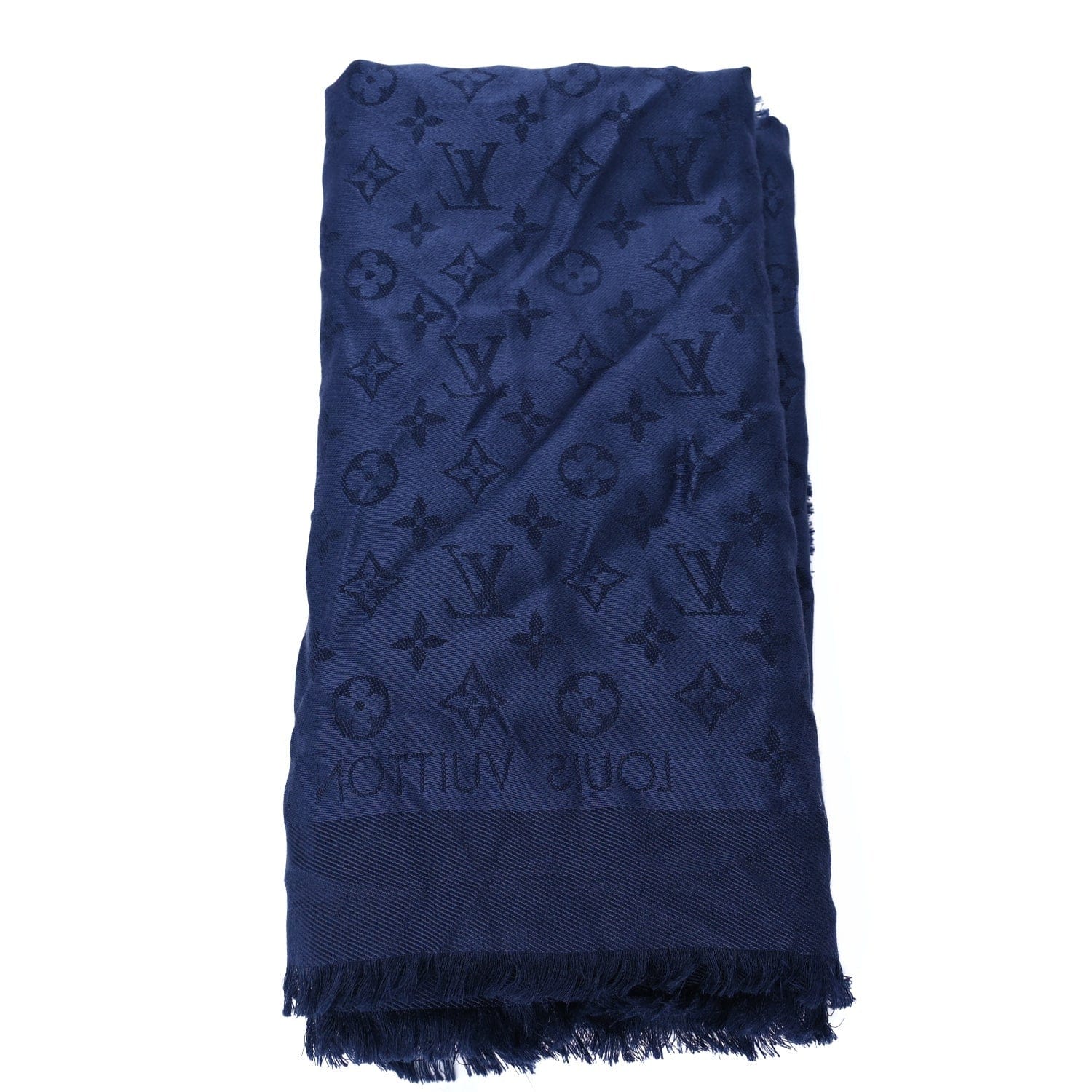 Louis Vuitton Silk Wool Monogram Shawl Night Blue