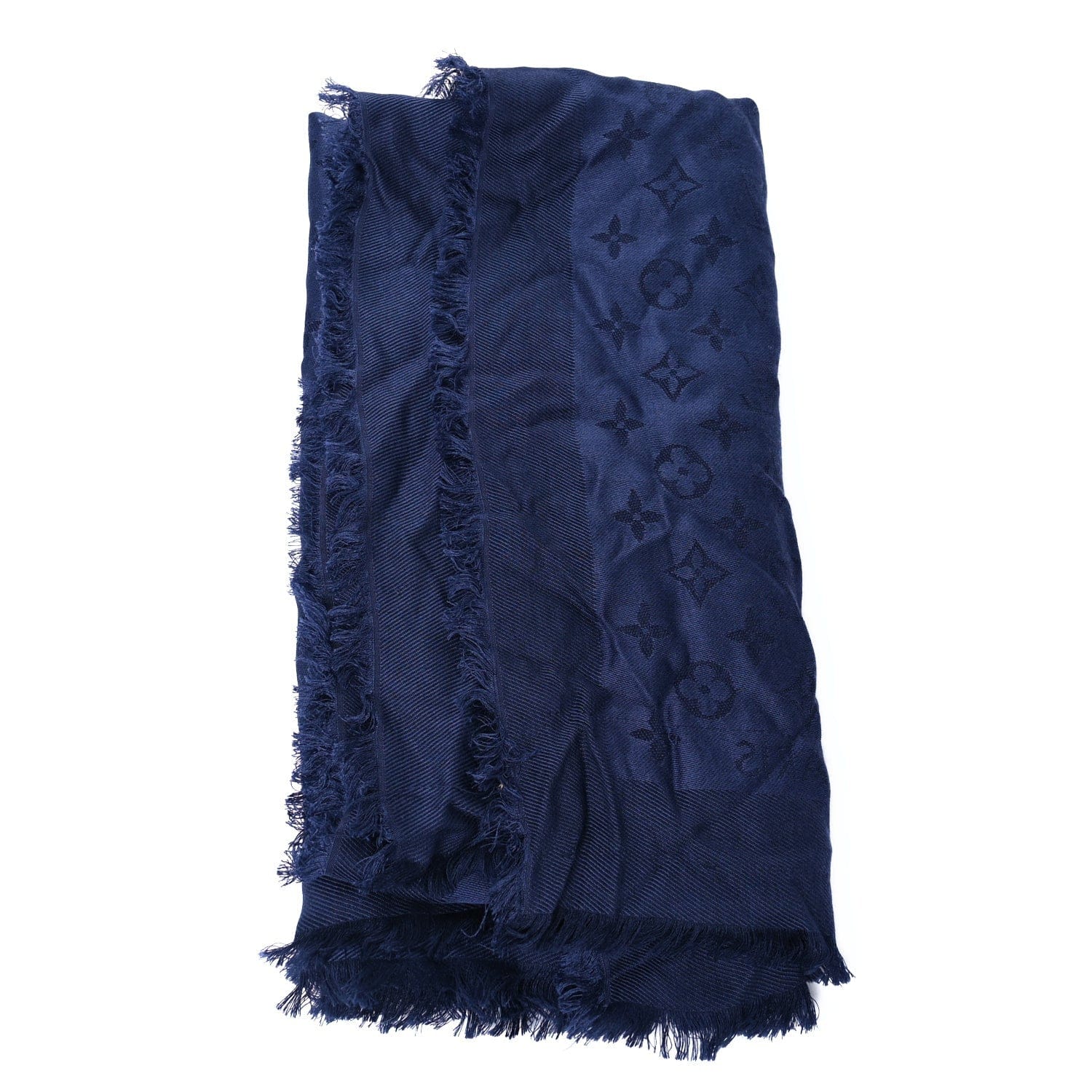 Louis Vuitton Silk Wool Monogram Shawl Night Blue