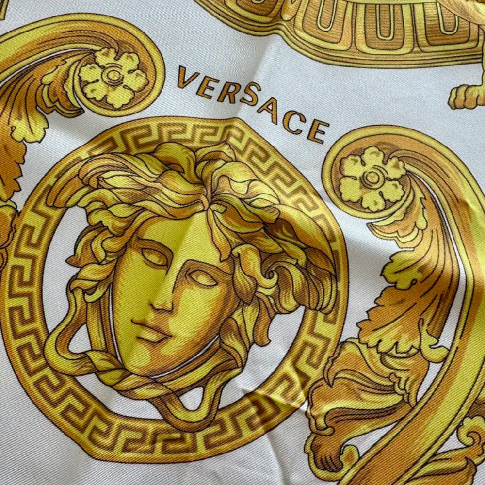 Versace White/Gold Barocco Pattern Silk Scarf