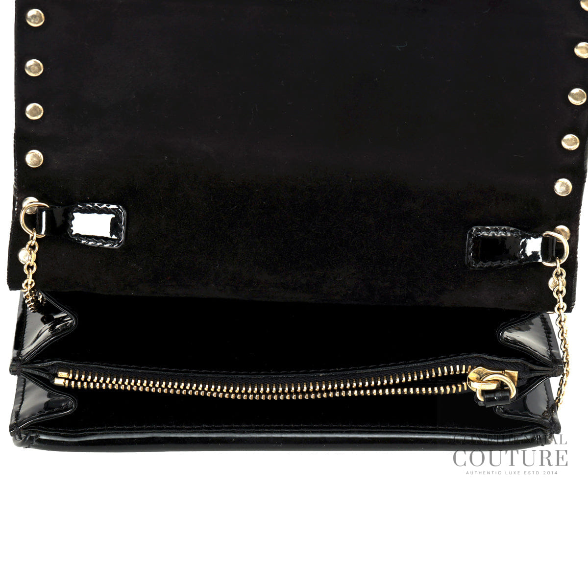 Valentino Garavani Black Patent Leather Rockstud Wallet On Chain