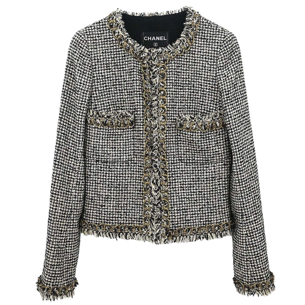Chanel 2010 Collarless Tweed Jacket Black #34
