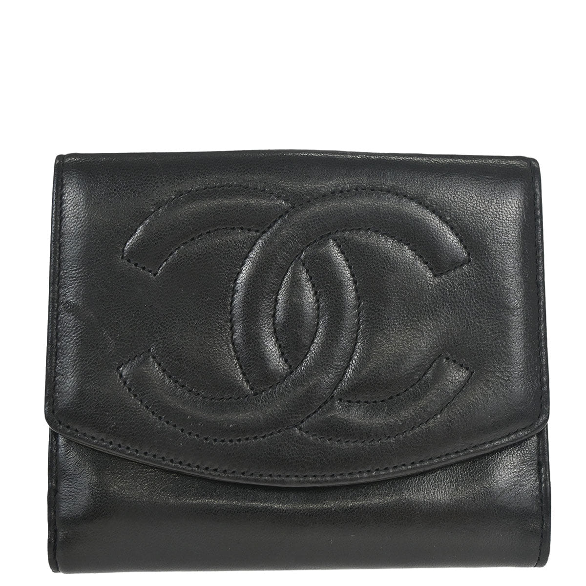 Chanel 1994 - 1996 Trifold Wallet Black Lambskin